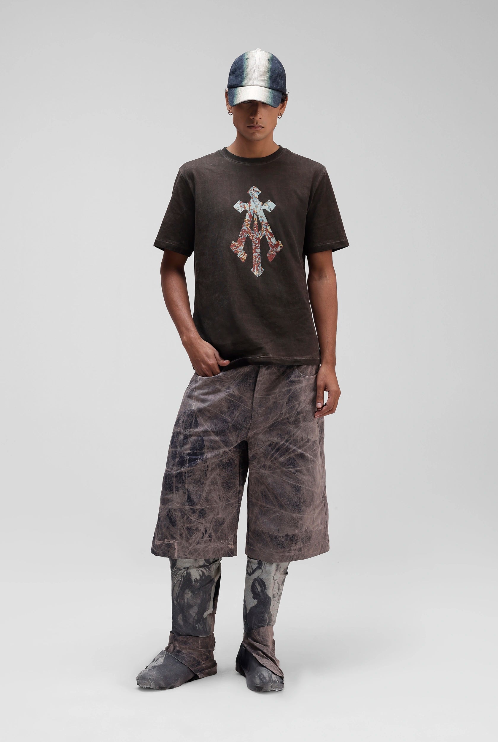 Shattered Alpha Cross Relaxed Tee with Pigment Wash