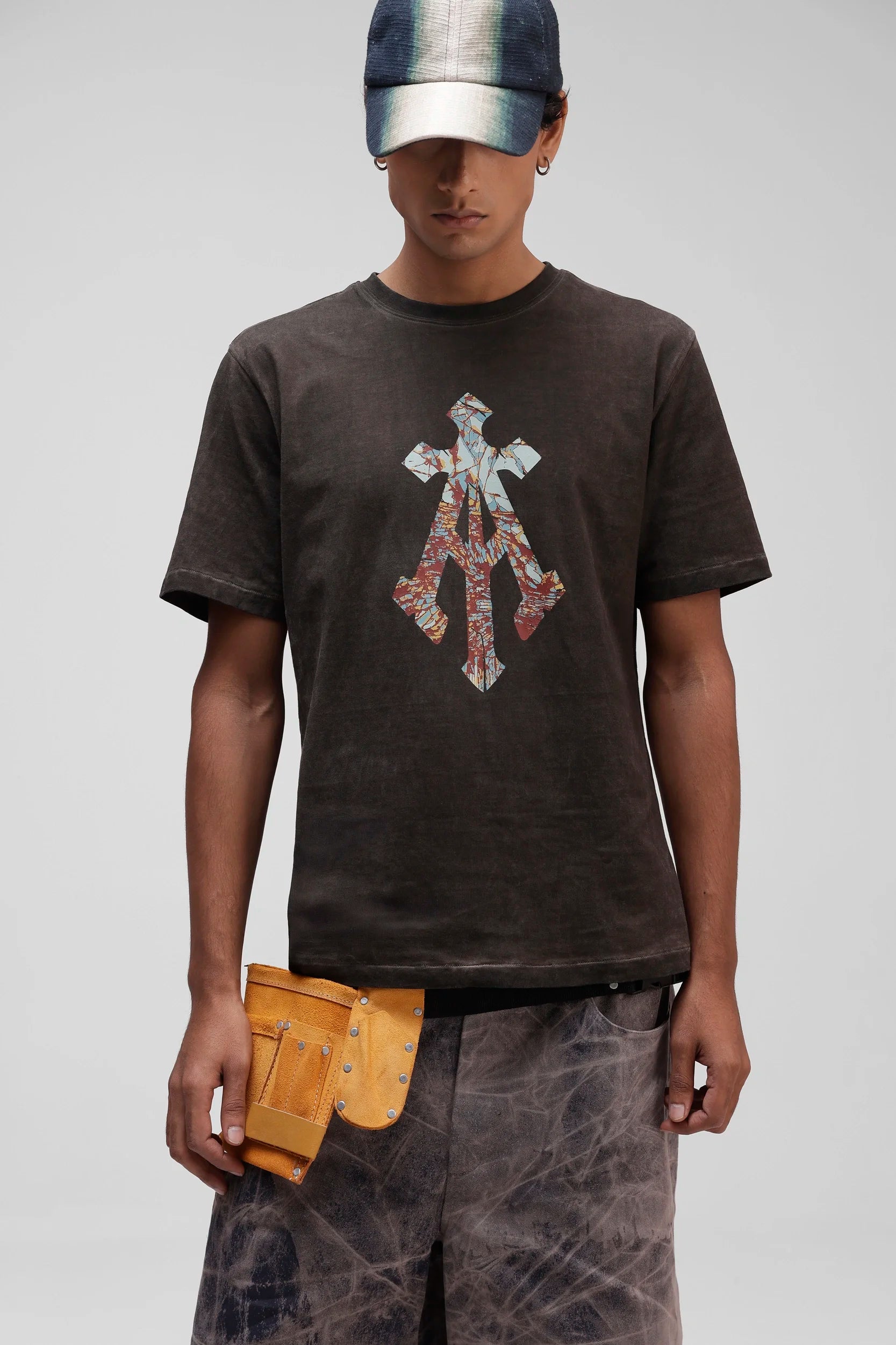 Shattered Alpha Cross Relaxed Tee with Pigment Wash