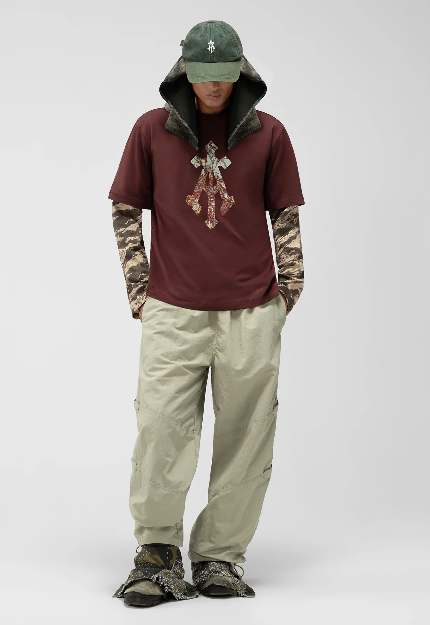 Shattered Alpha Cross Relaxed Tee in Rust