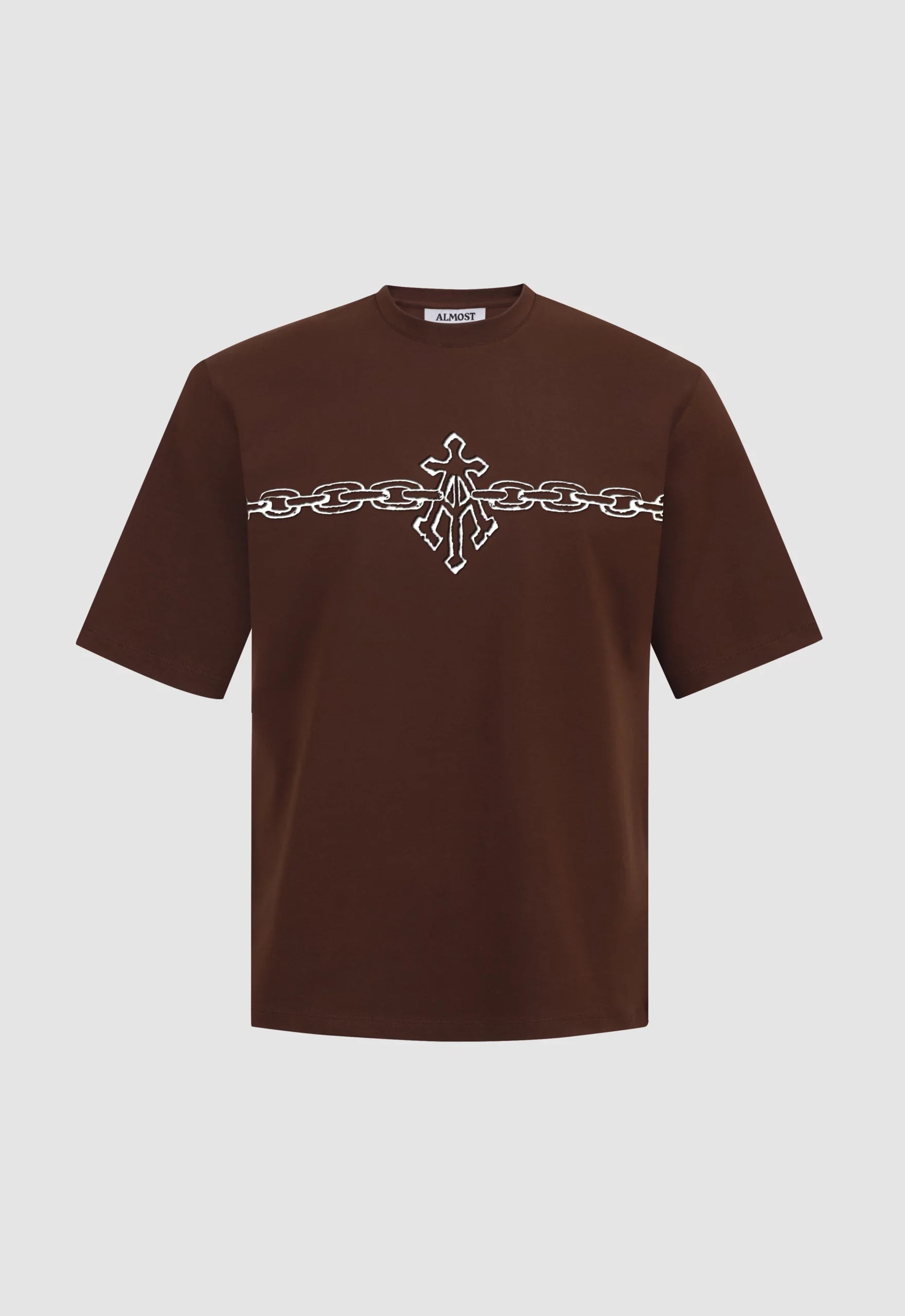 Alpha Cross Chain Link Relaxed Tee In Brown