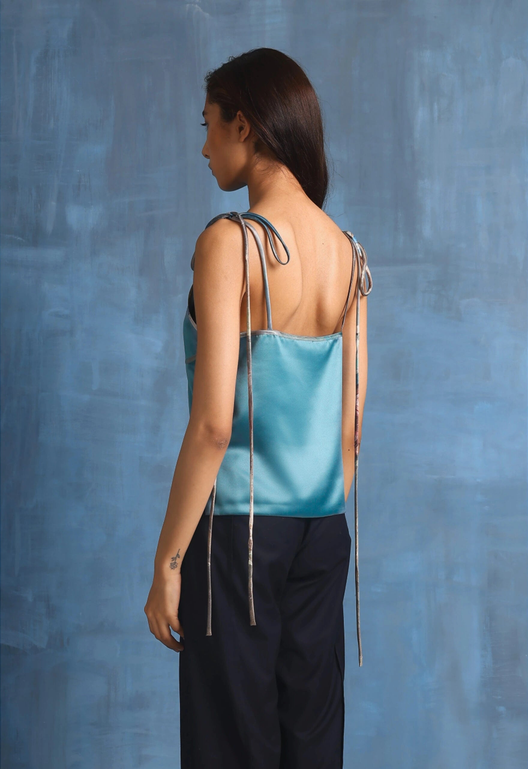 Cami Top In Marine With Noodle Straps