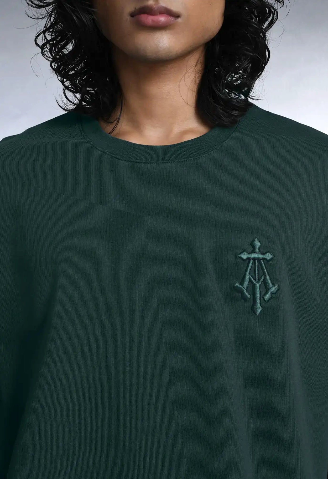 Alpha Cross Embroidered Boxy Tee In Green