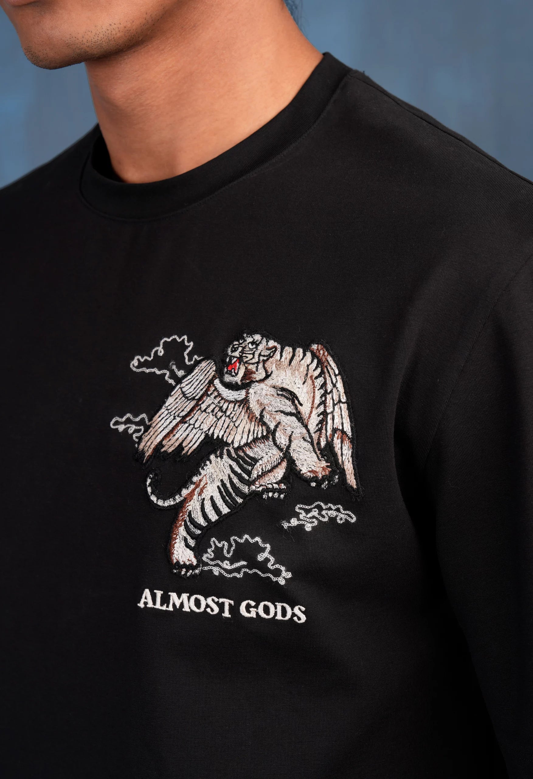 Winged Tiger Embroidered Boxy Tee In Black
