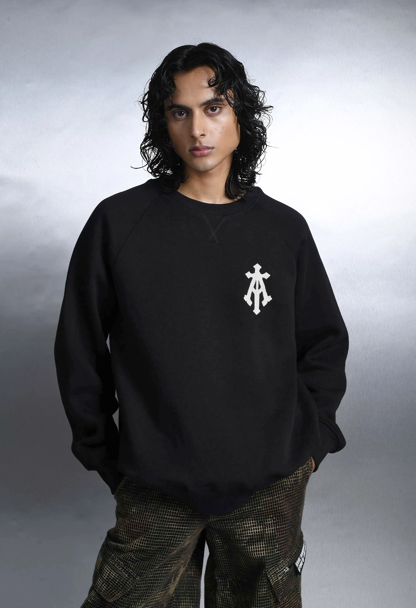 Alpha Cross Hand Embroidered Aari Sweatshirt In Black
