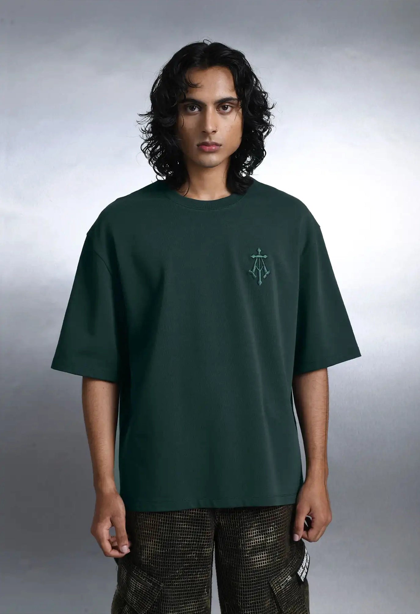 Alpha Cross Embroidered Boxy Tee In Green