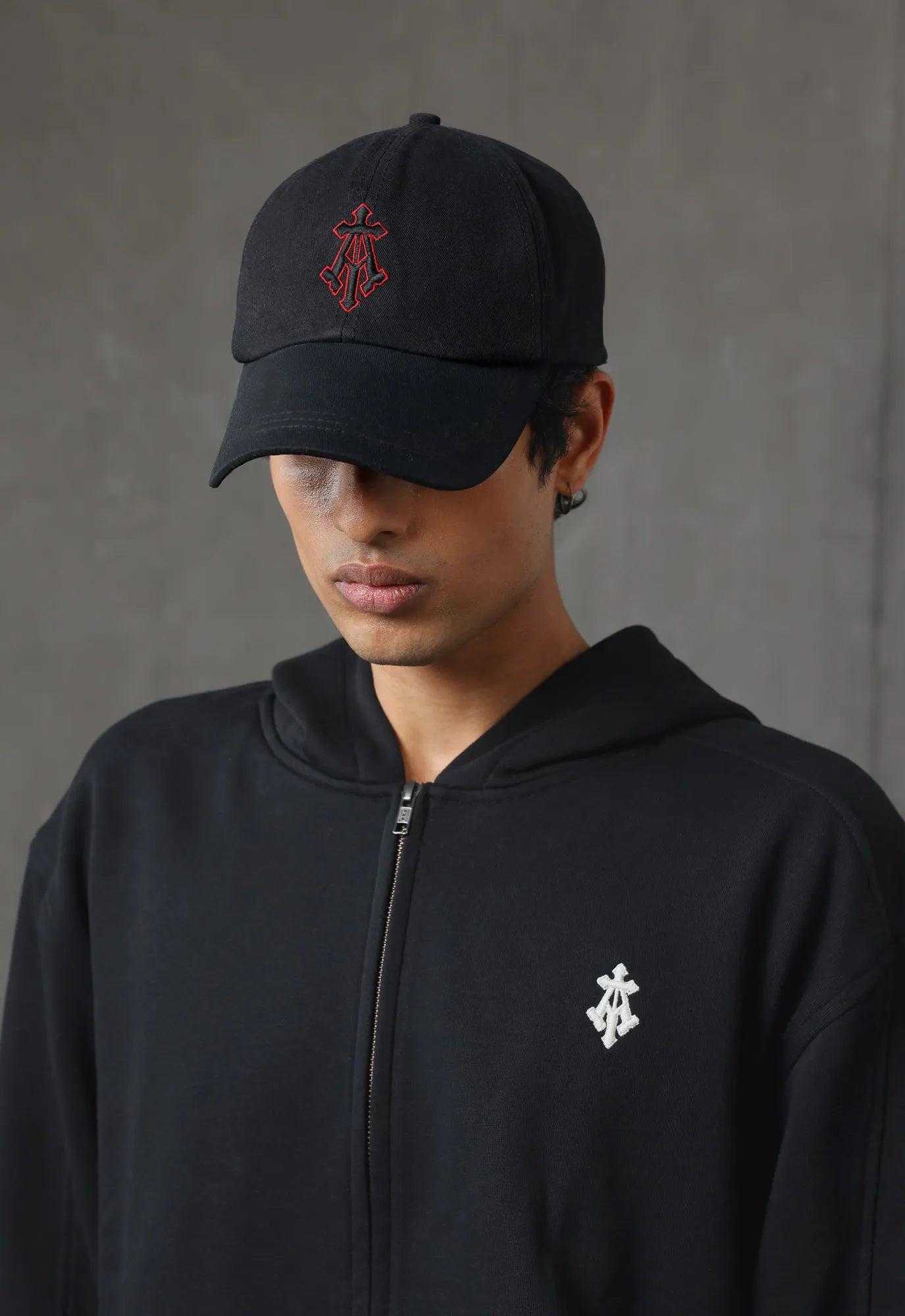 Alpha Cross Embroidered Cap in Black