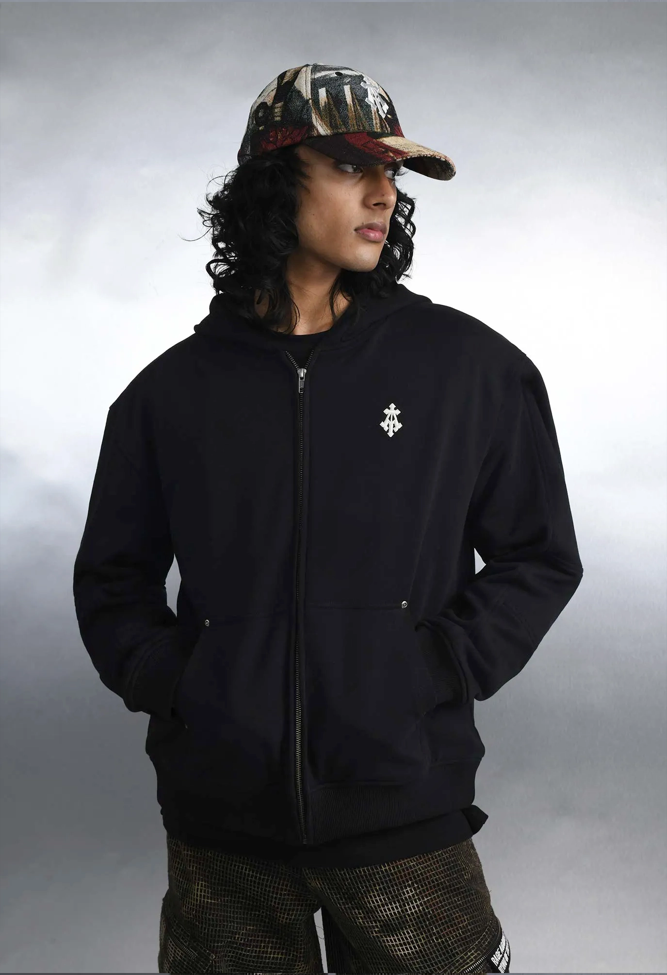 Alpha Cross Embroidered Zip Hoodie