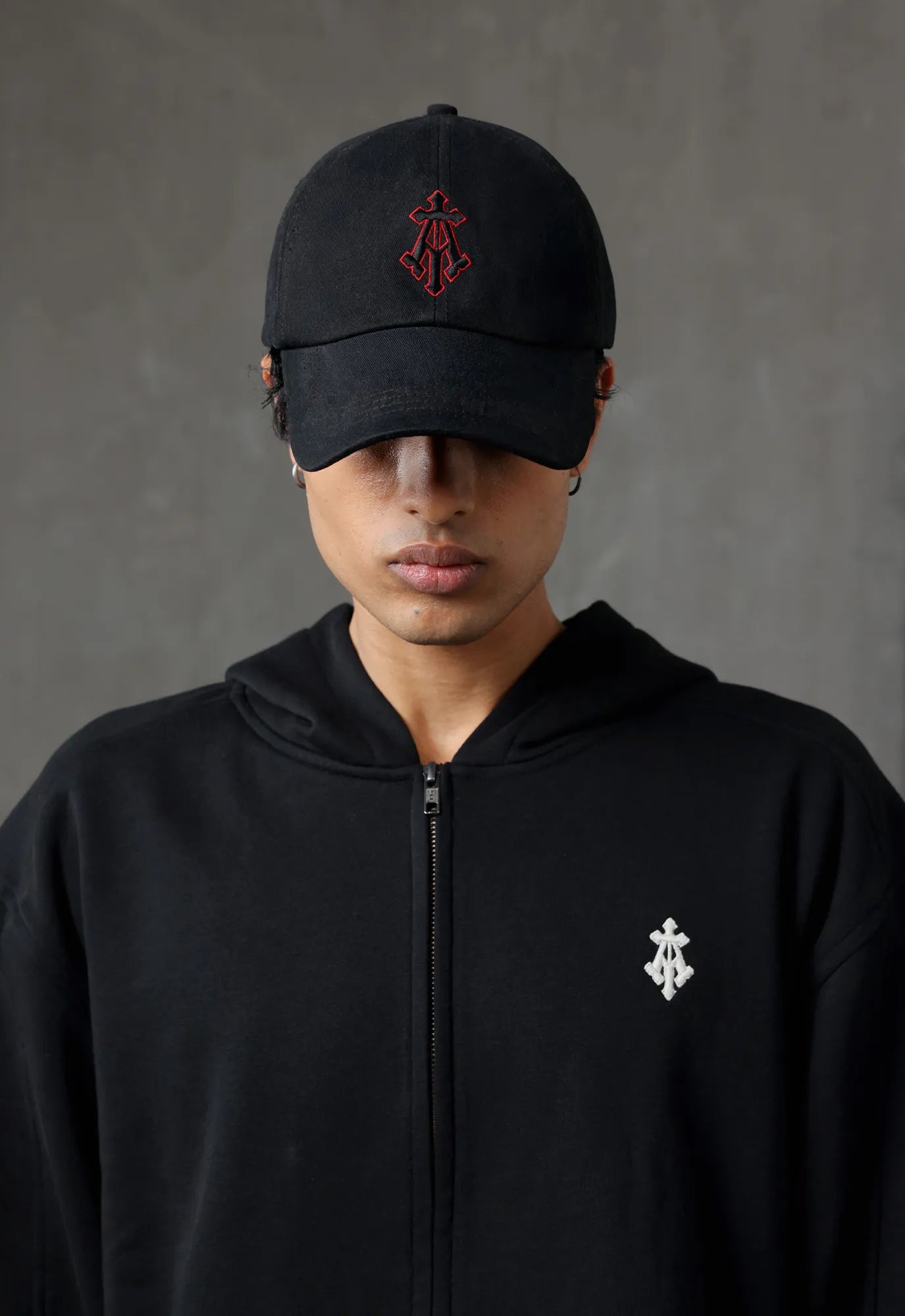 Alpha Cross Embroidered Cap in Black