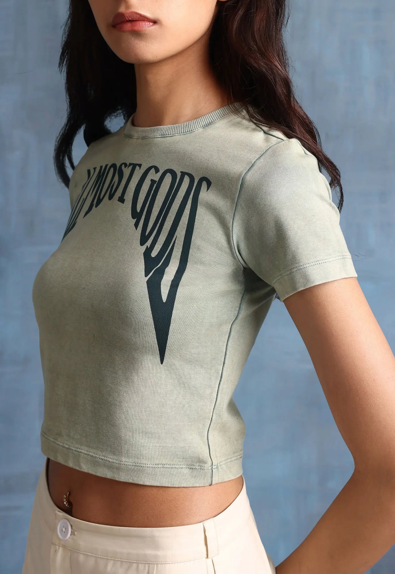 Stonewashed Gothic Baby Tee In Pine