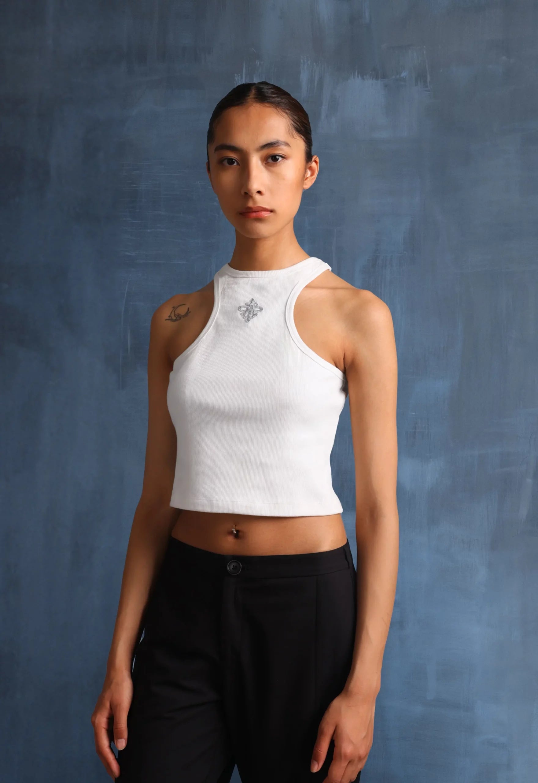 Alpha Cross Ribbed Tank In White