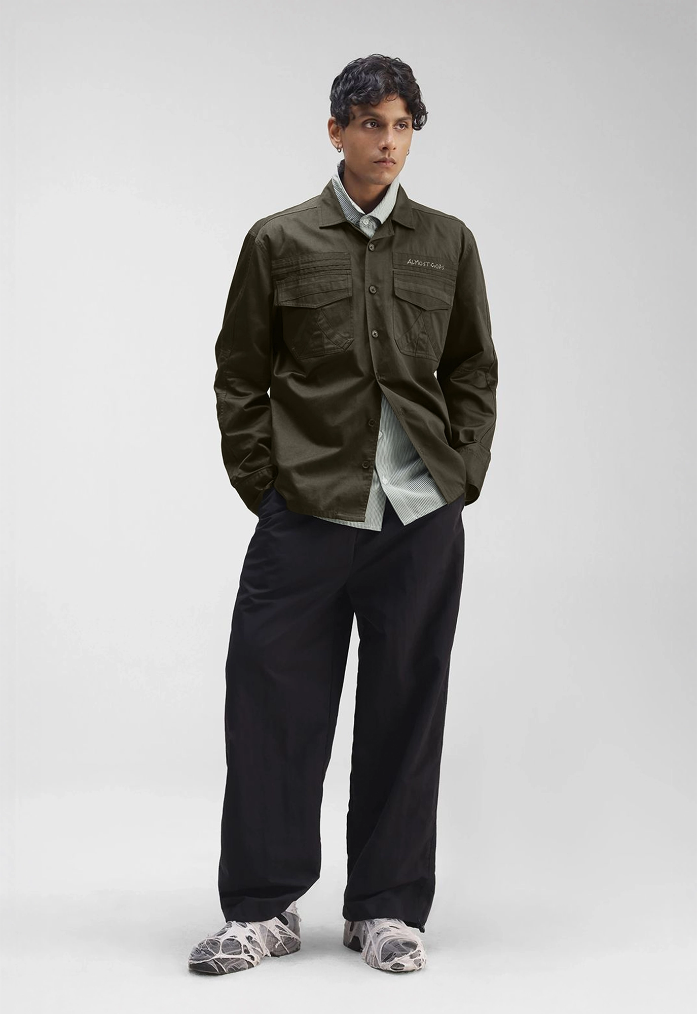 Military Relaxed Overshirt in Olive