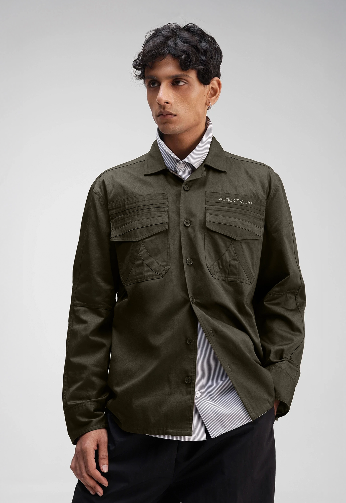 Military Relaxed Overshirt in Olive
