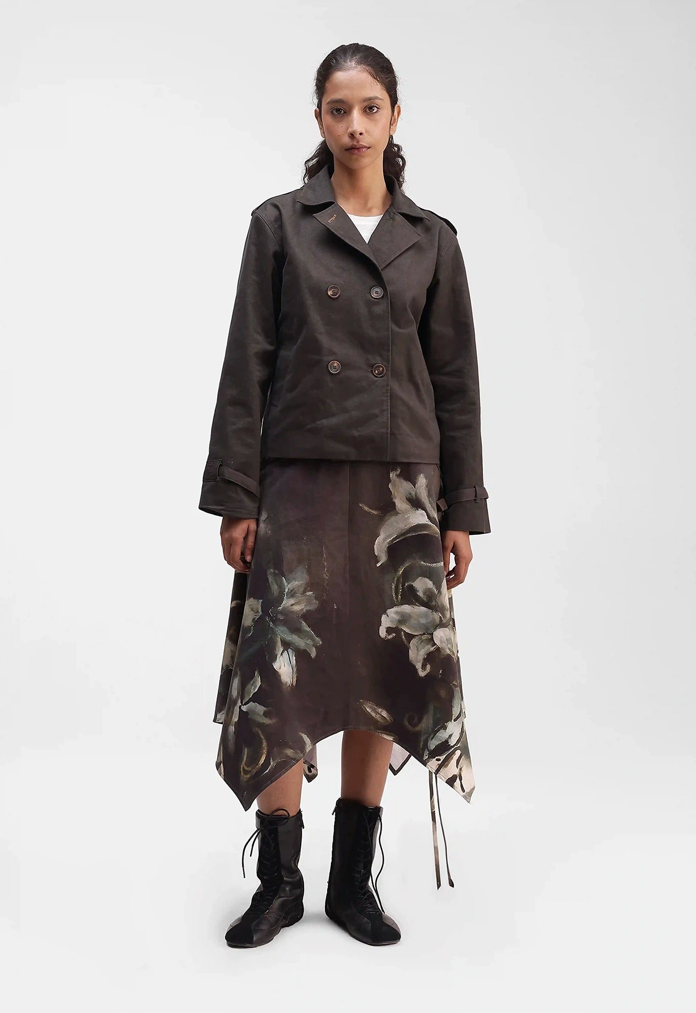 Cropped Trench Coat in Brown