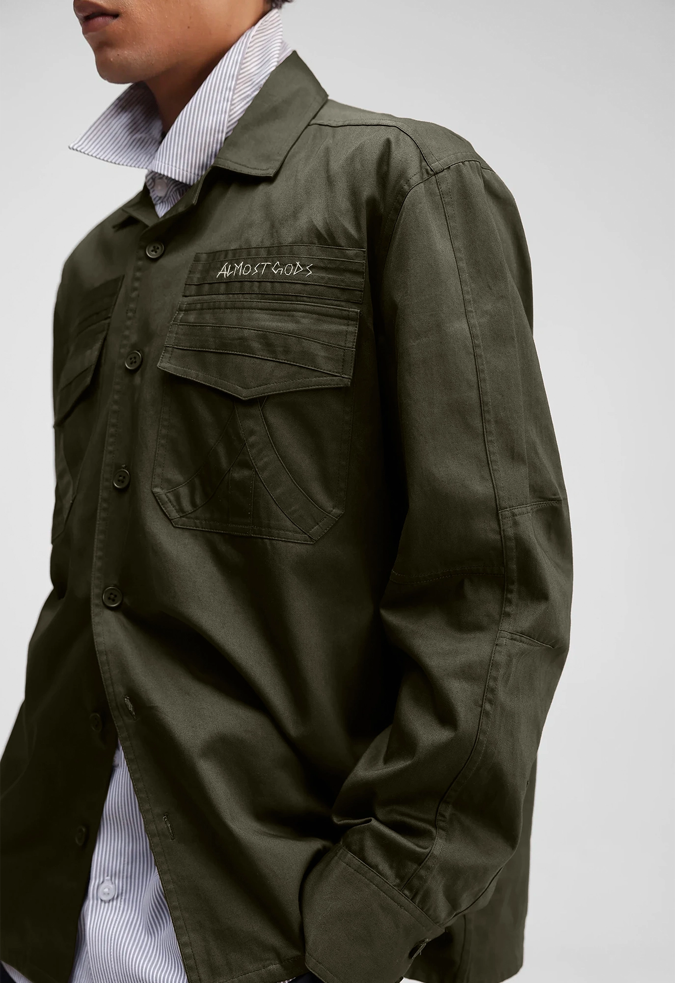 Military Relaxed Overshirt in Olive