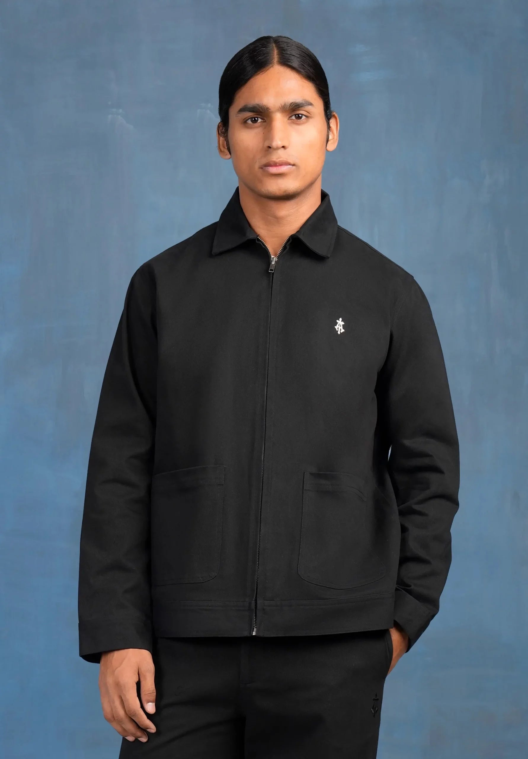 Constructed Artist Jacket In Black Cotton Twill