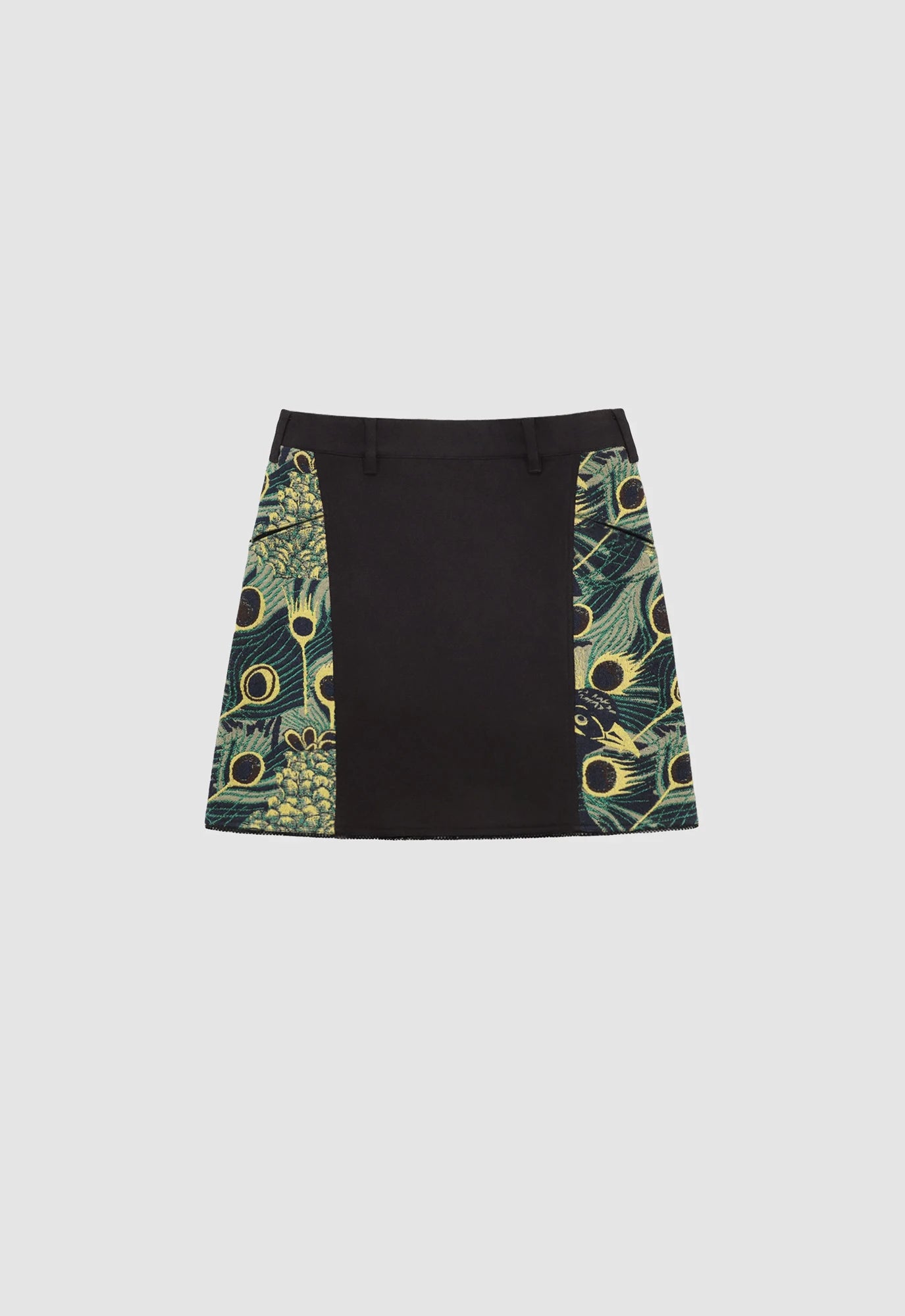 Resurrected Peacock Jacquard Panelled Short Skirt