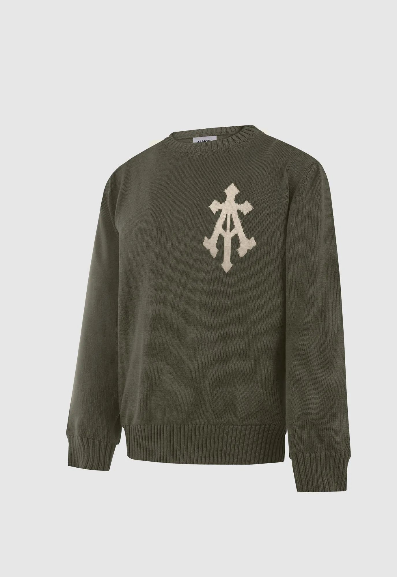 Alpha Cross Knit Sweater In Olive