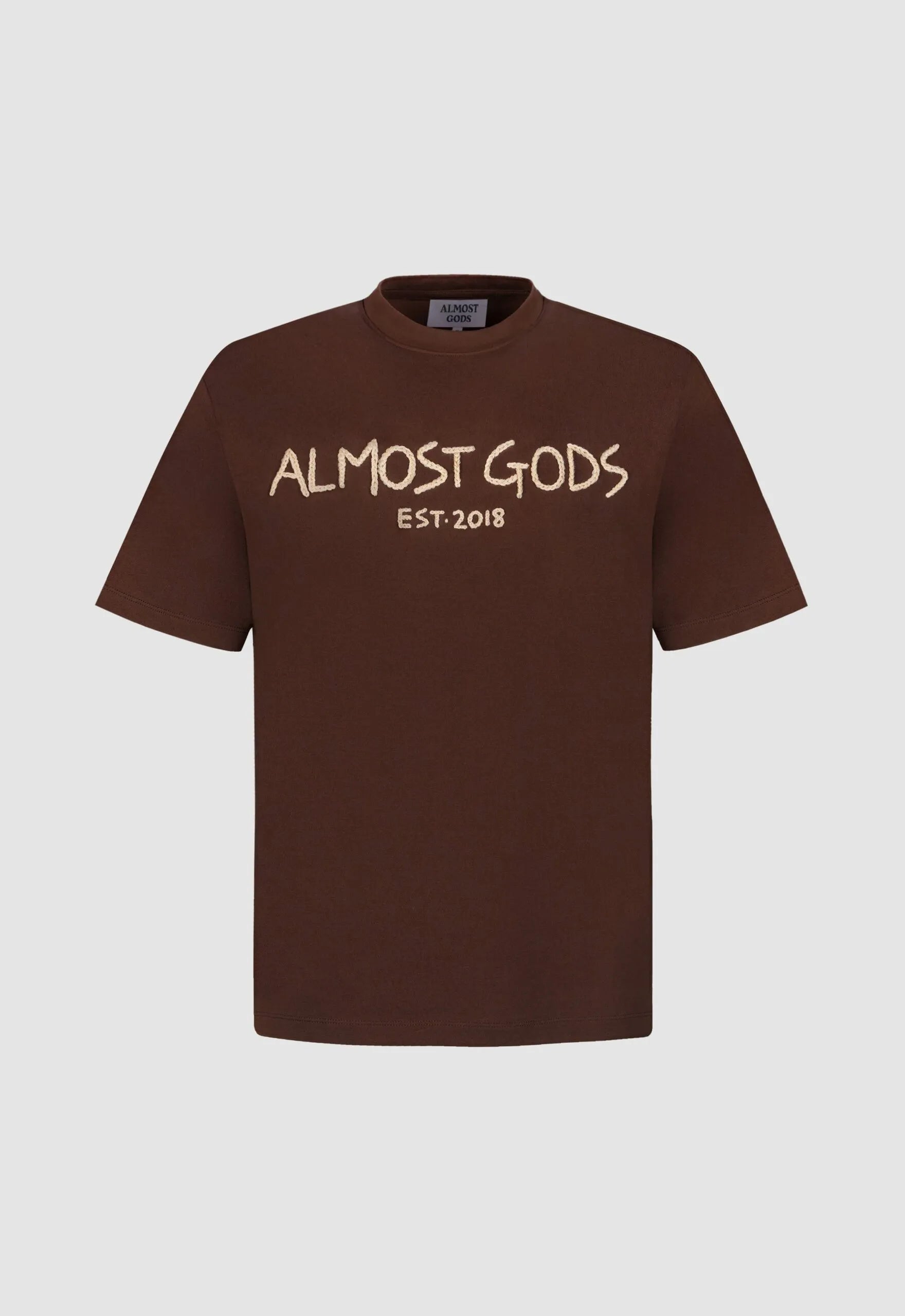 Aari Hand Embroidered Regular Tee in Brown