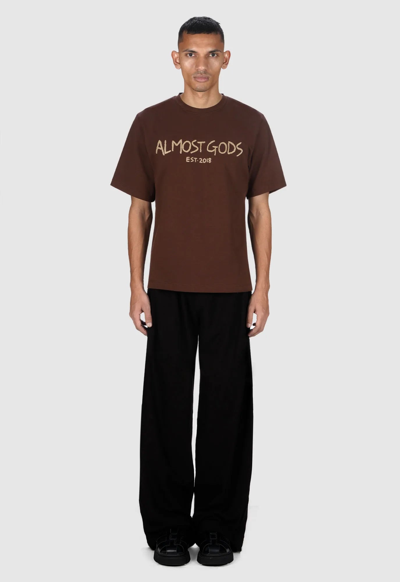 Aari Hand Embroidered Regular Tee in Brown