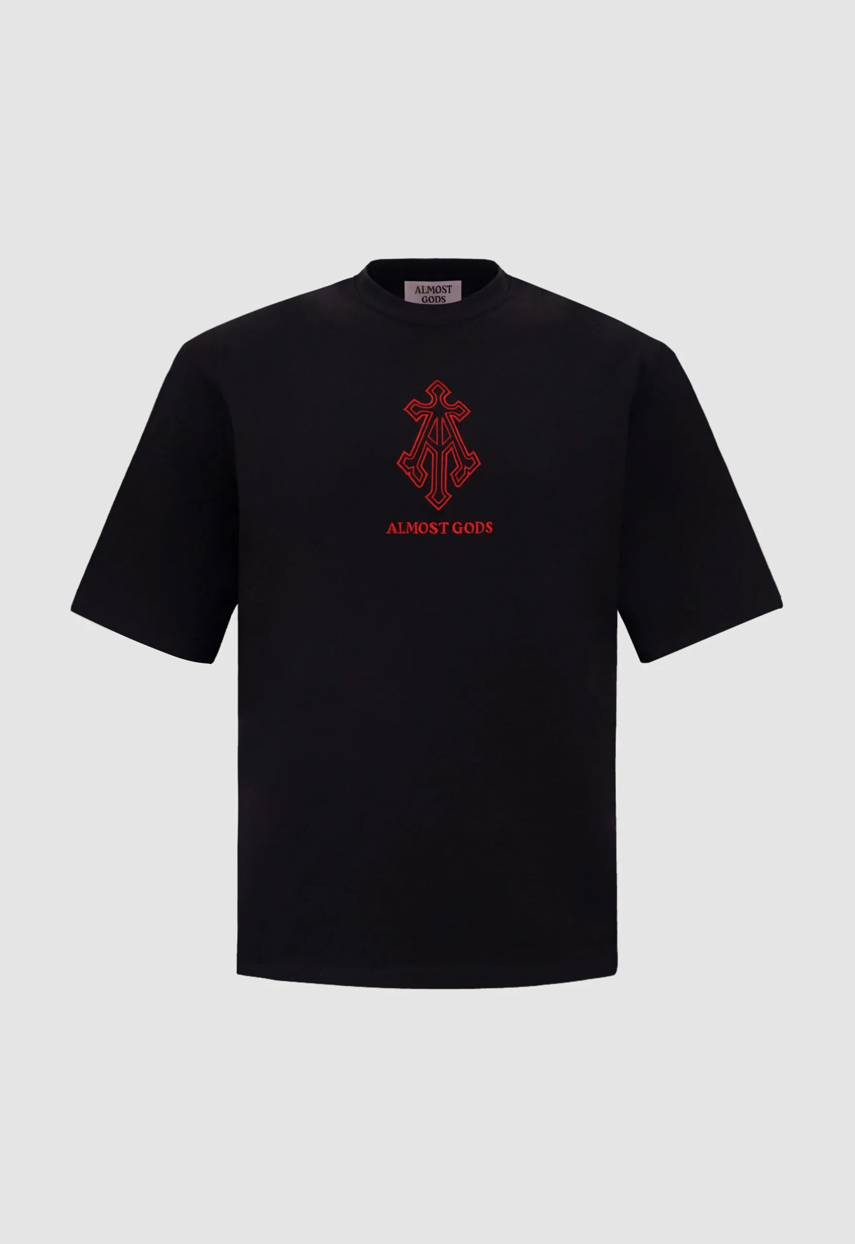 Alpha Cross Embroidered Relaxed Tee in Black