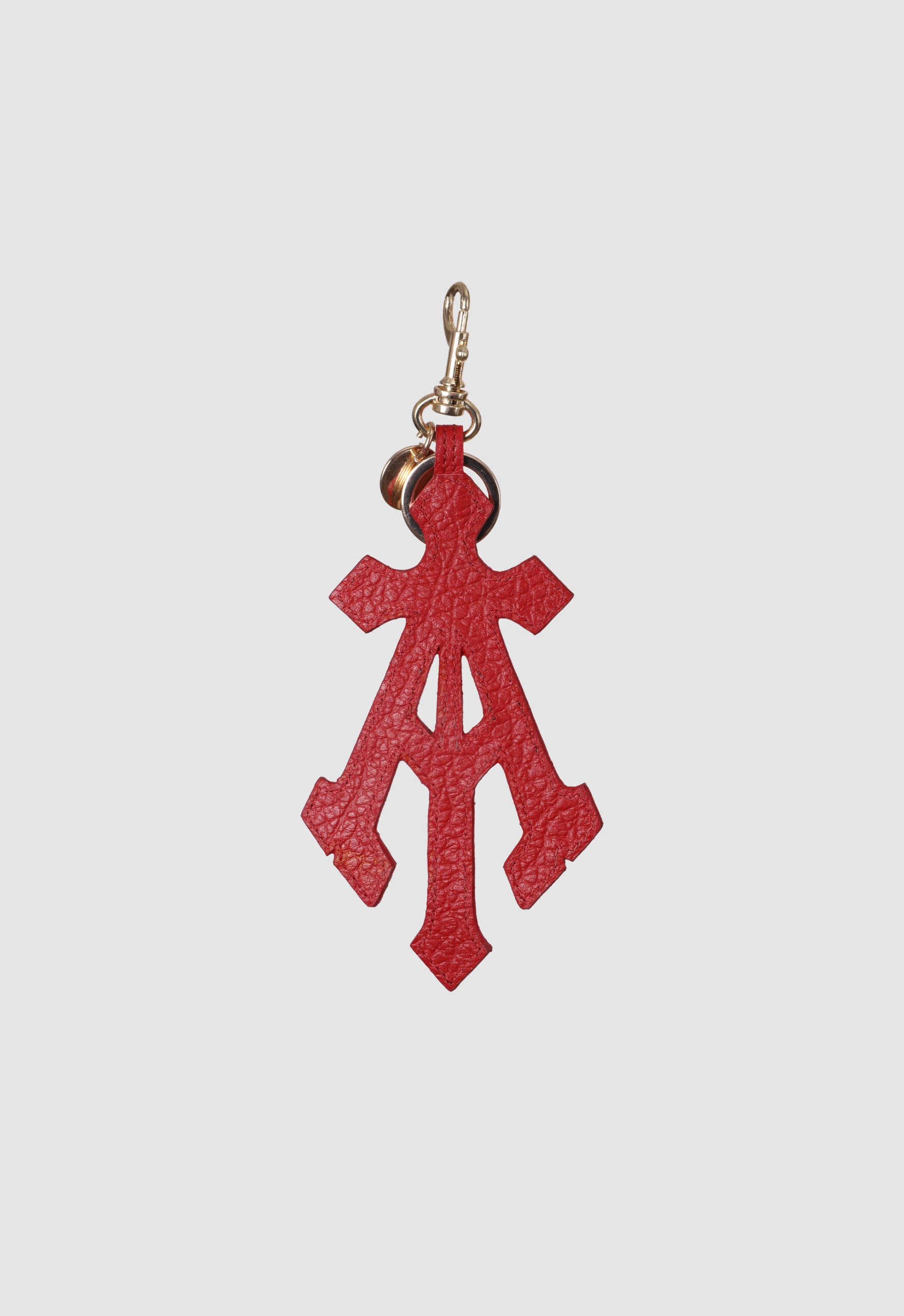 Alpha Cross Leather Keychain In Red