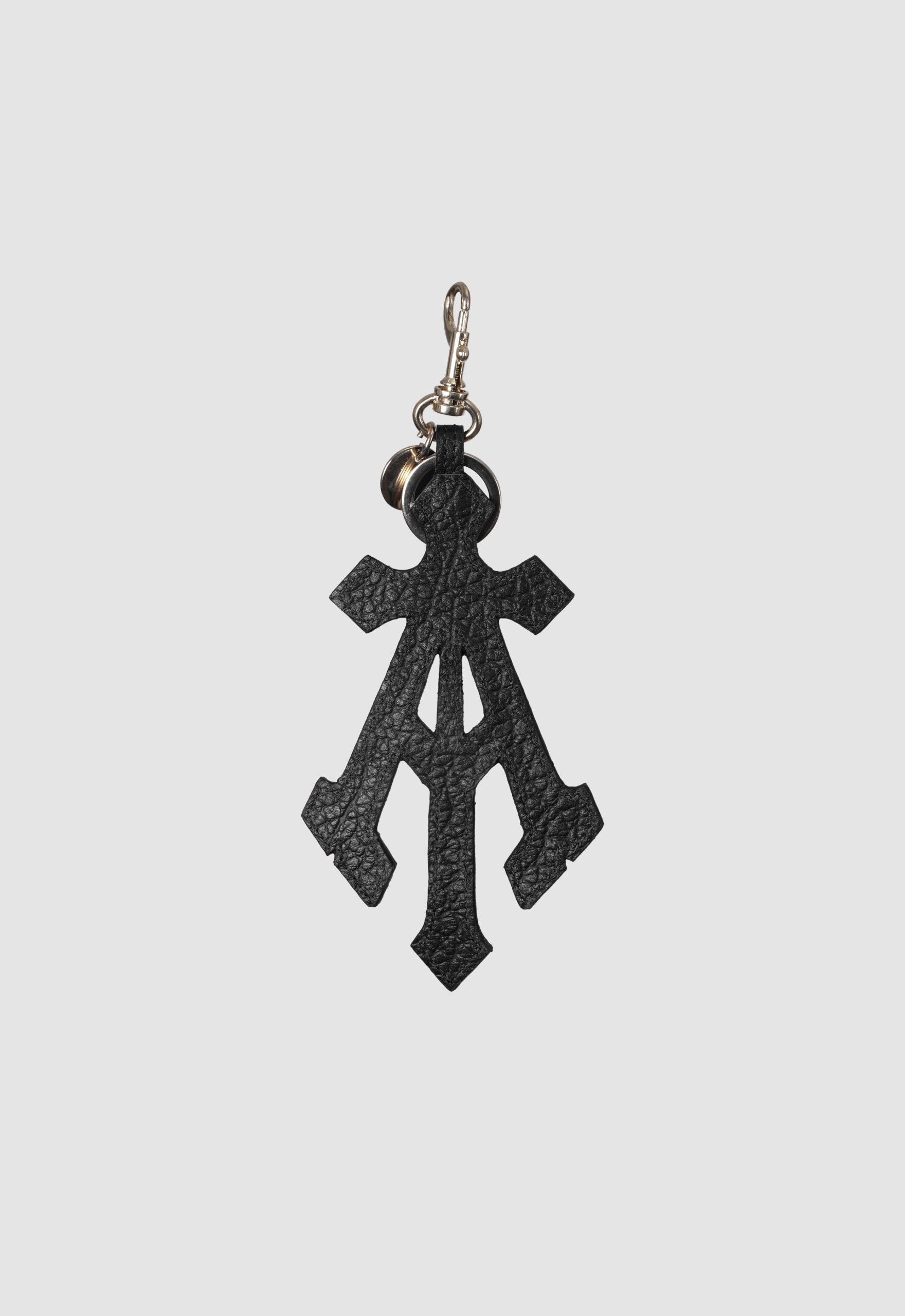 Alpha Cross Leather Keychain In Black