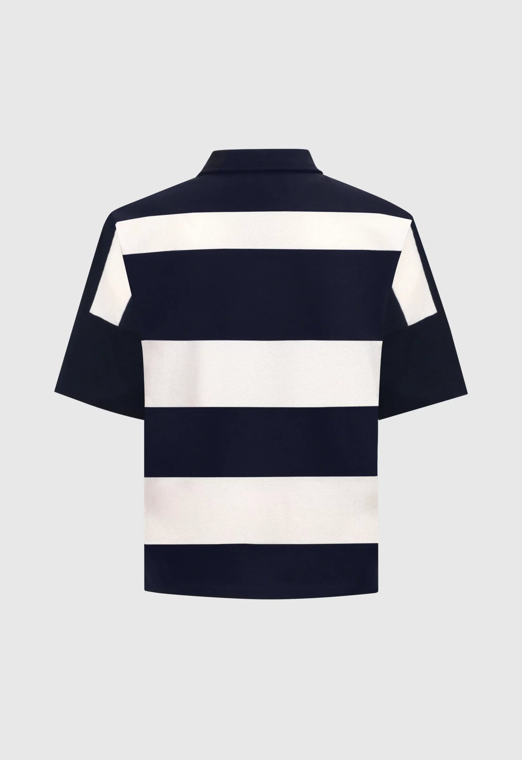 Woven Striped Boxy Polo In Navy And White