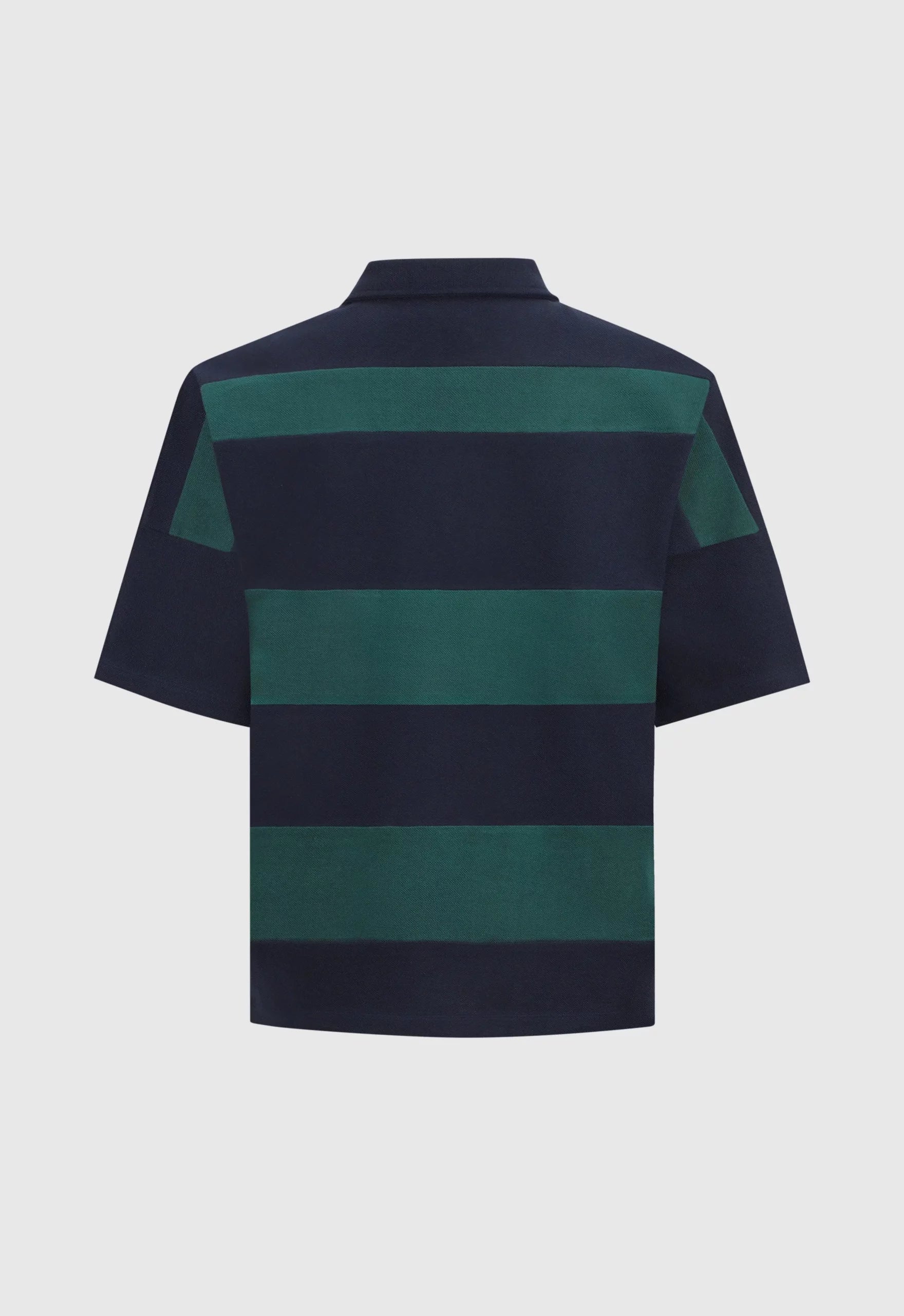 Woven Striped Boxy Polo In Navy And Green
