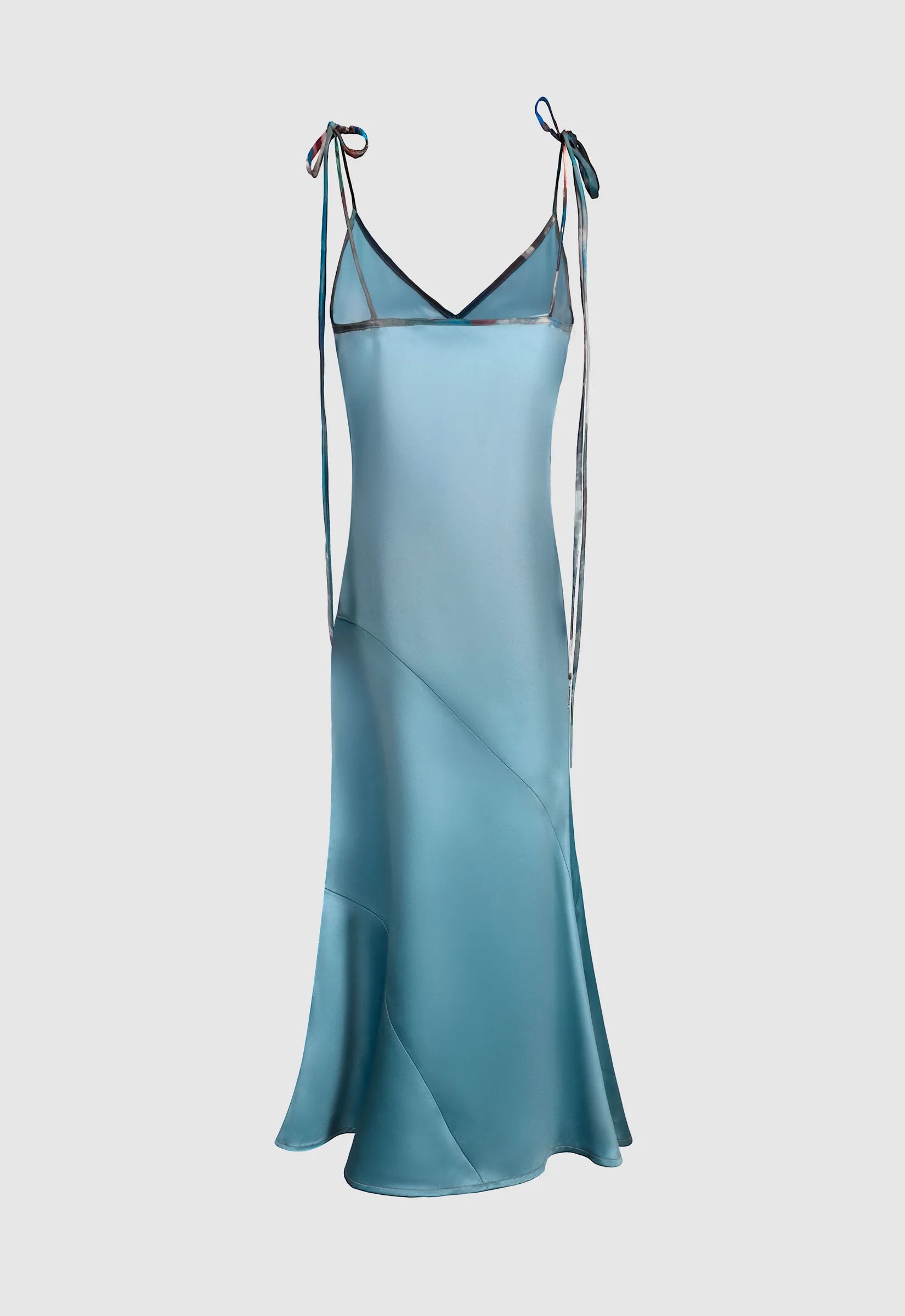 Midi Satin Dress In Marine With Noodle Straps
