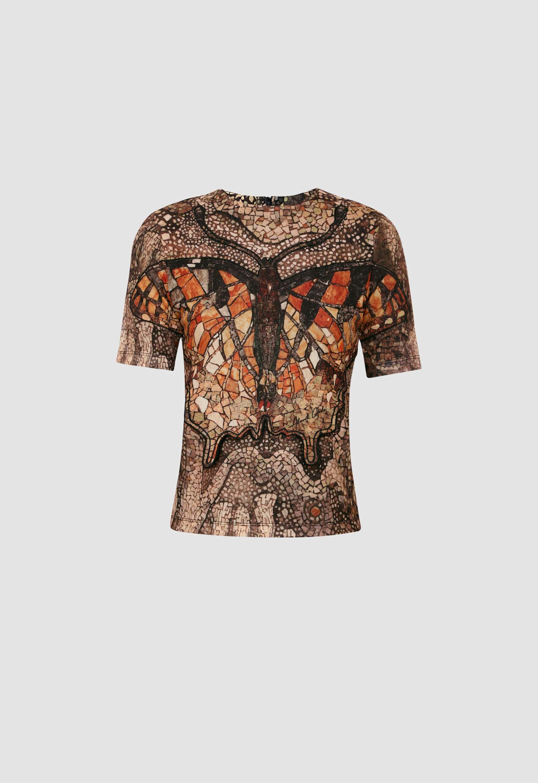 Mosaic Butterfly Knit Top In Mesh
