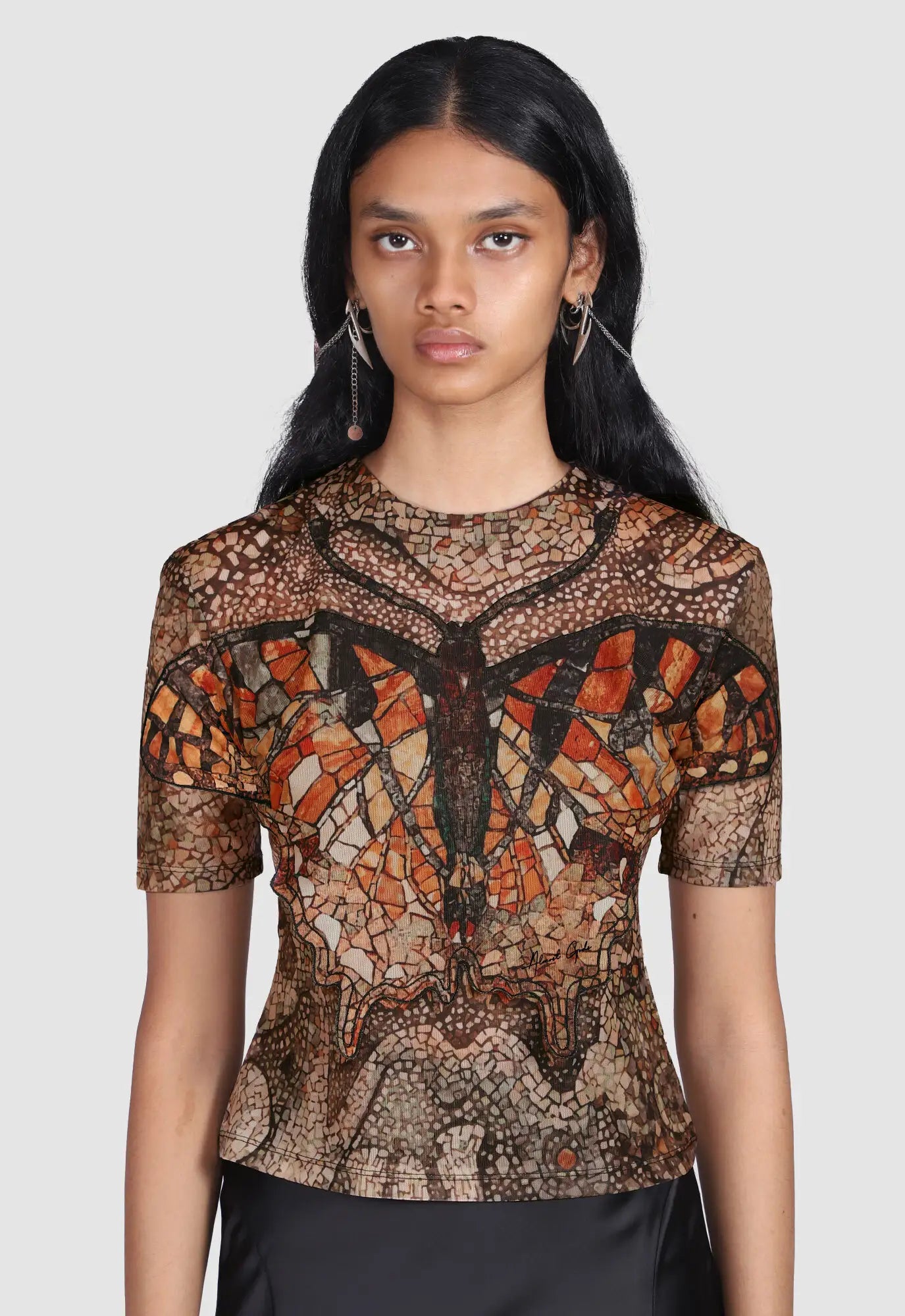 Mosaic Butterfly Knit Top In Mesh