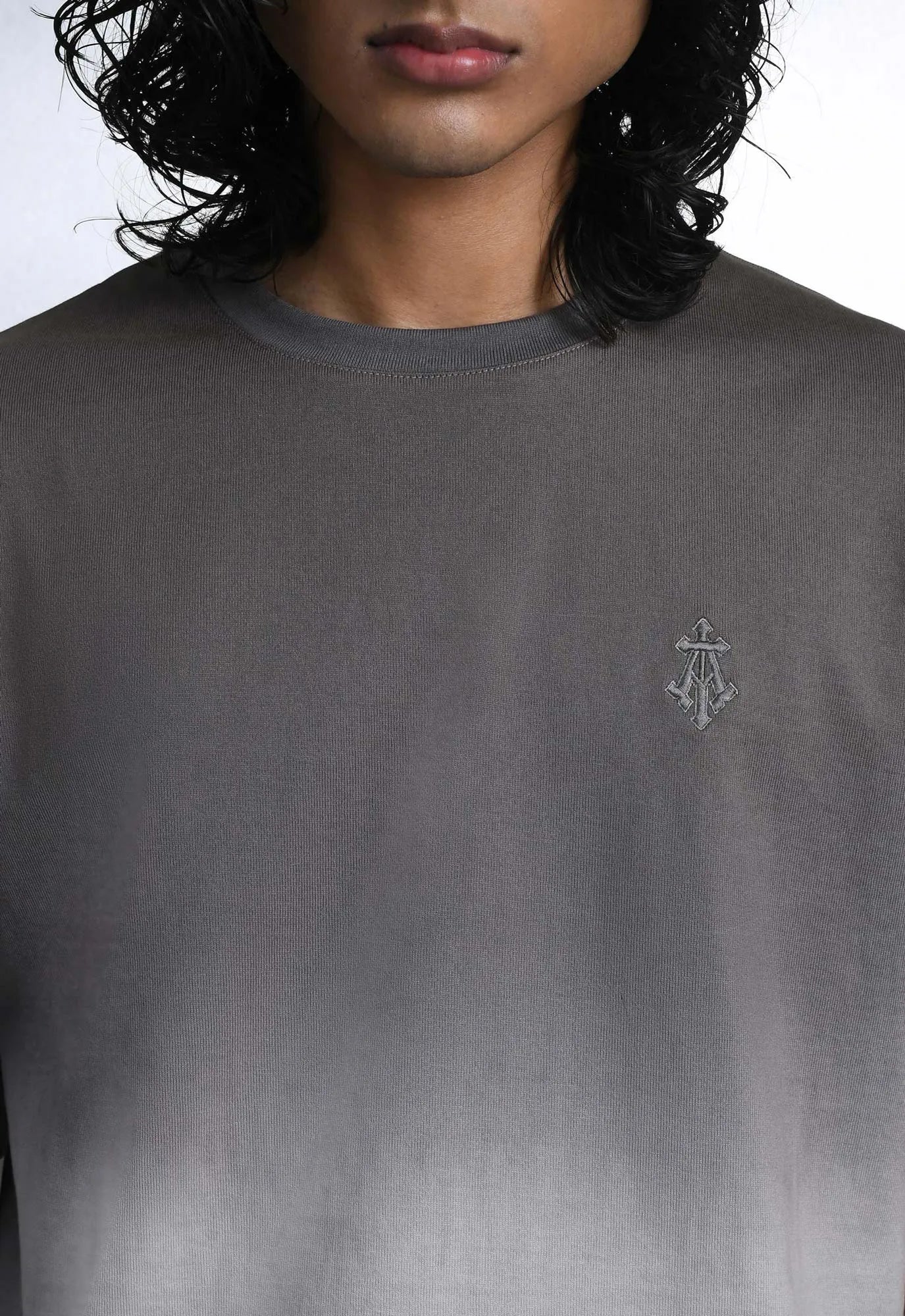 Alpha Cross Dip-Dye Relaxed Tee in Grey