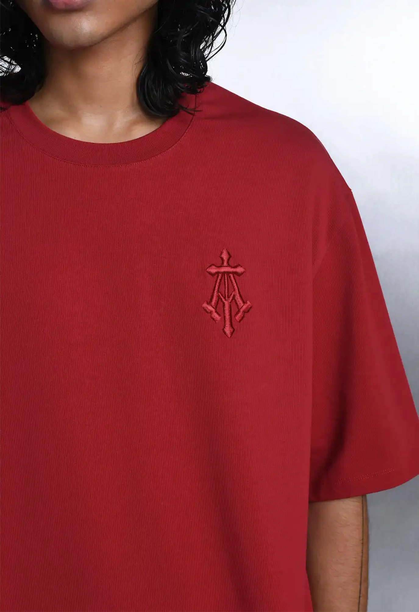 Alpha Cross Embroidered Boxy Tee In Red