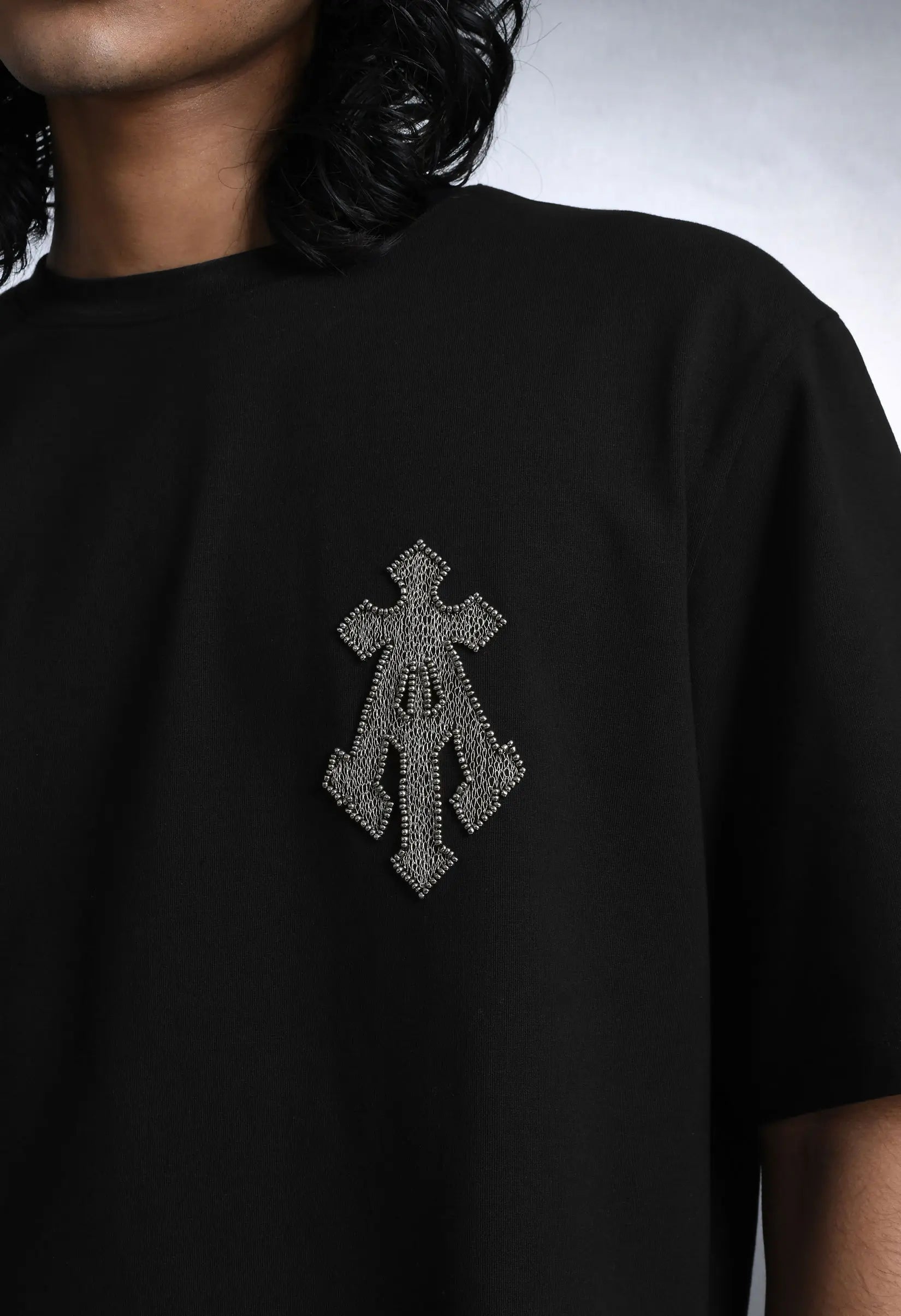 Alpha Cross Zari Embroidered Relaxed Tee