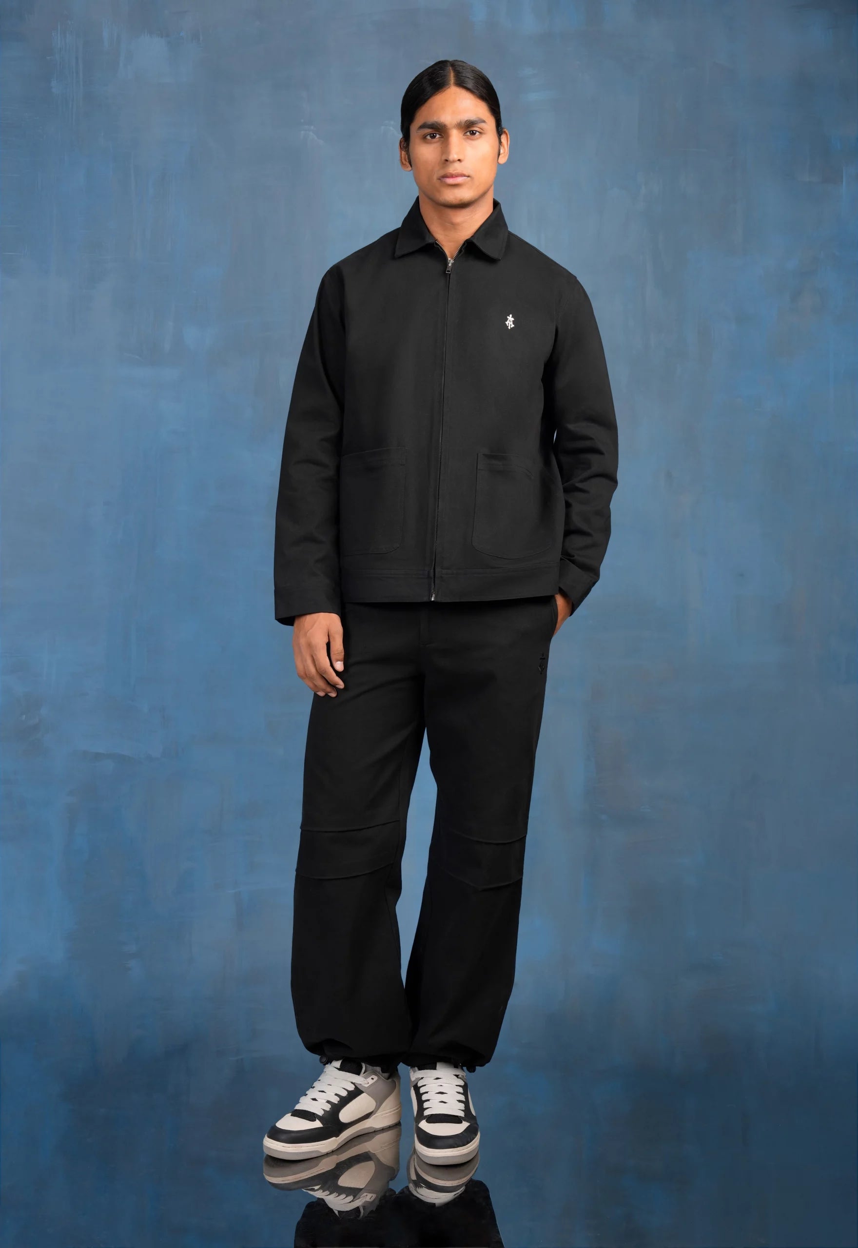 Constructed Artist Jacket In Black Cotton Twill