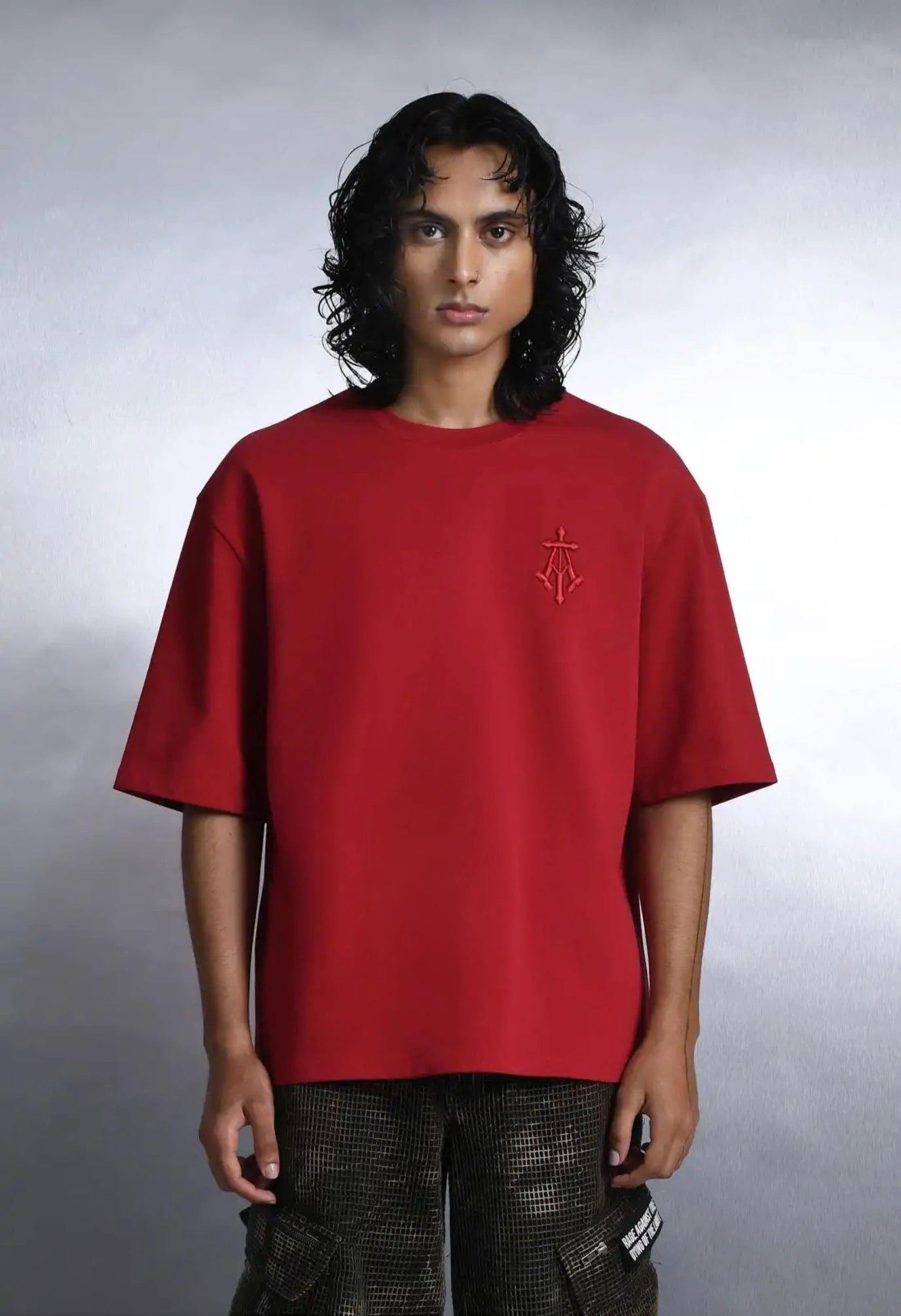 Alpha Cross Embroidered Boxy Tee In Red