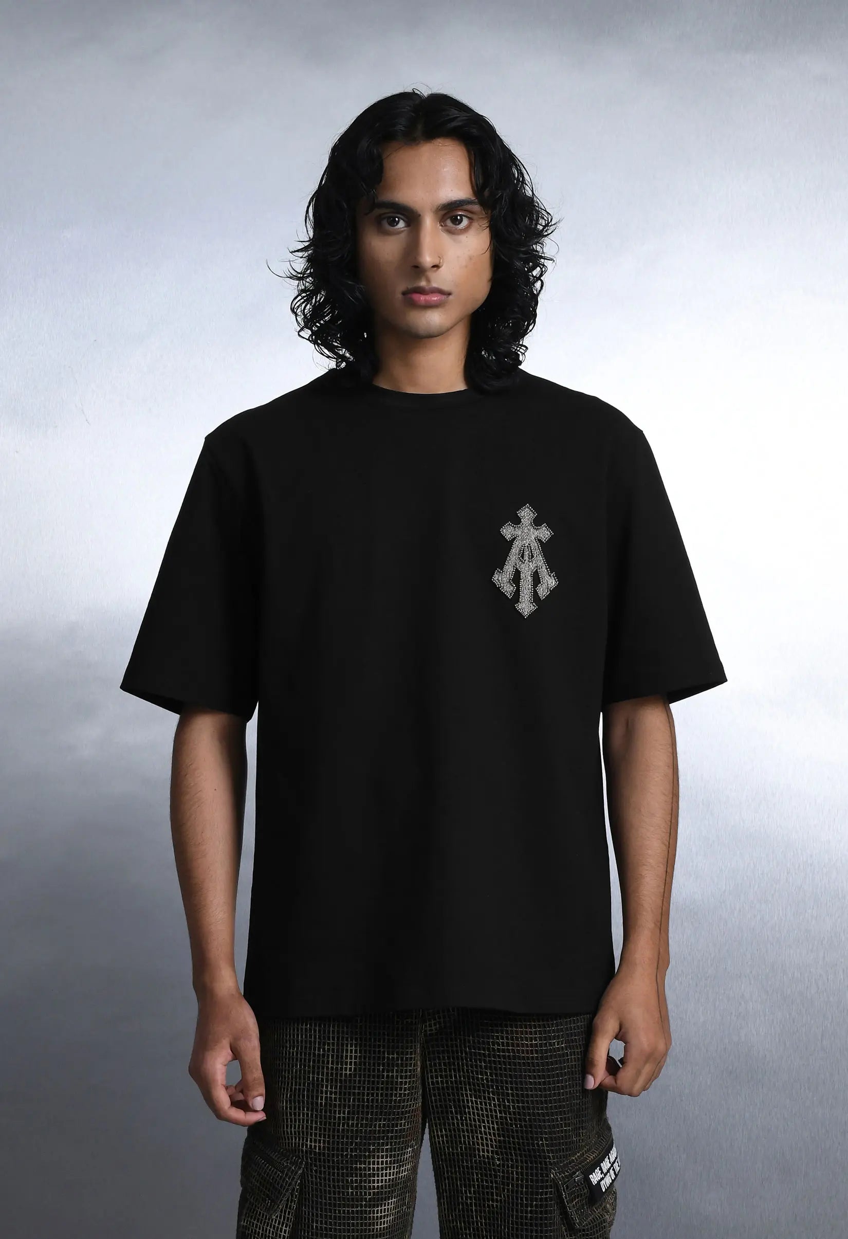 Alpha Cross Zari Embroidered Relaxed Tee