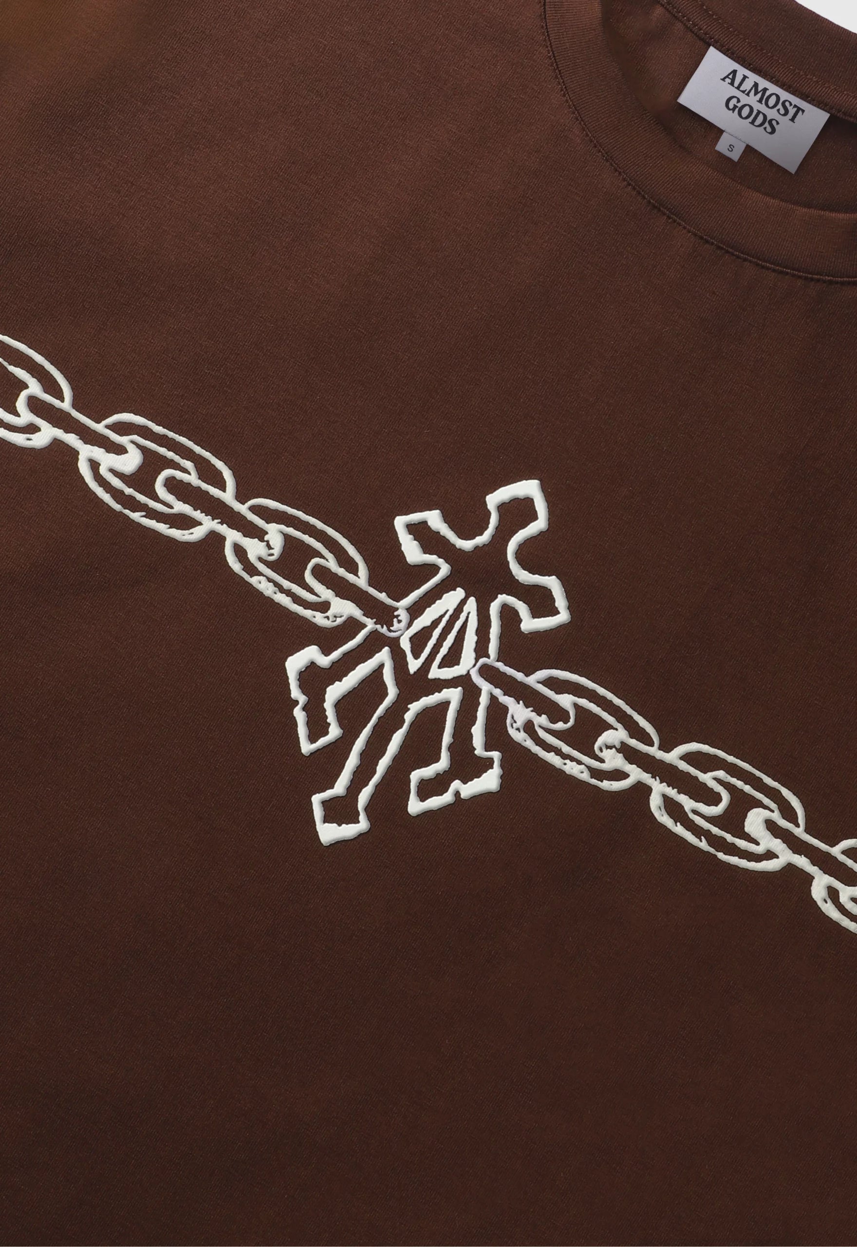 Alpha Cross Chain Link Relaxed Tee In Brown