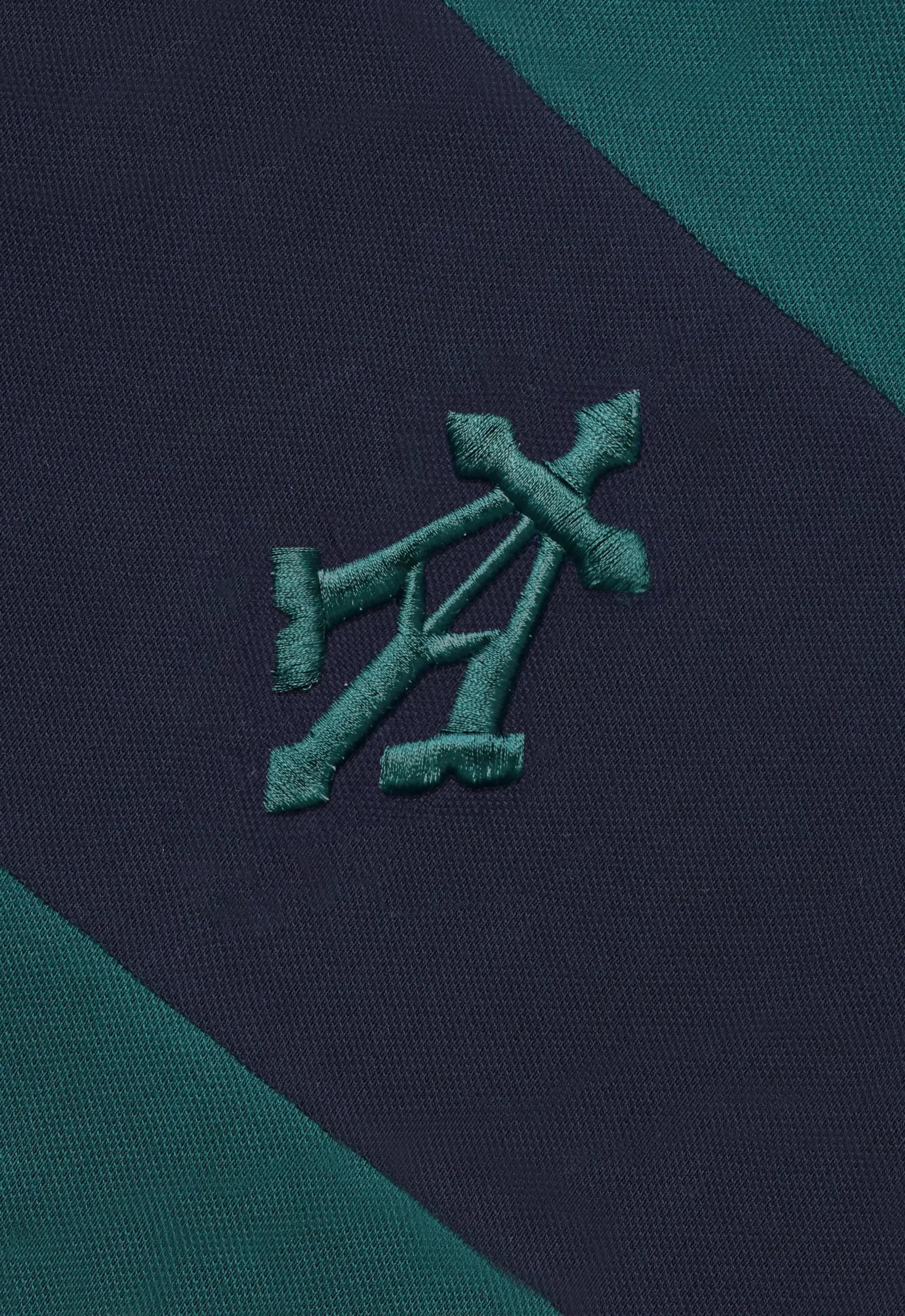 Woven Striped Boxy Polo In Navy And Green