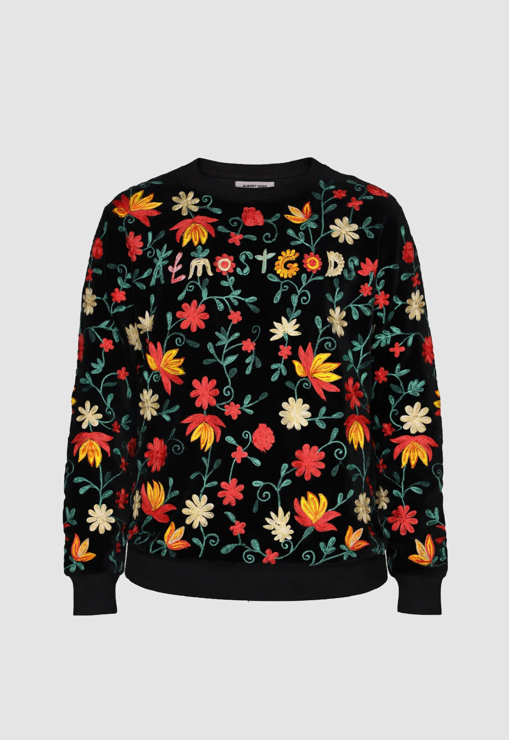 Floral Hand Embroidered Pullover Black
