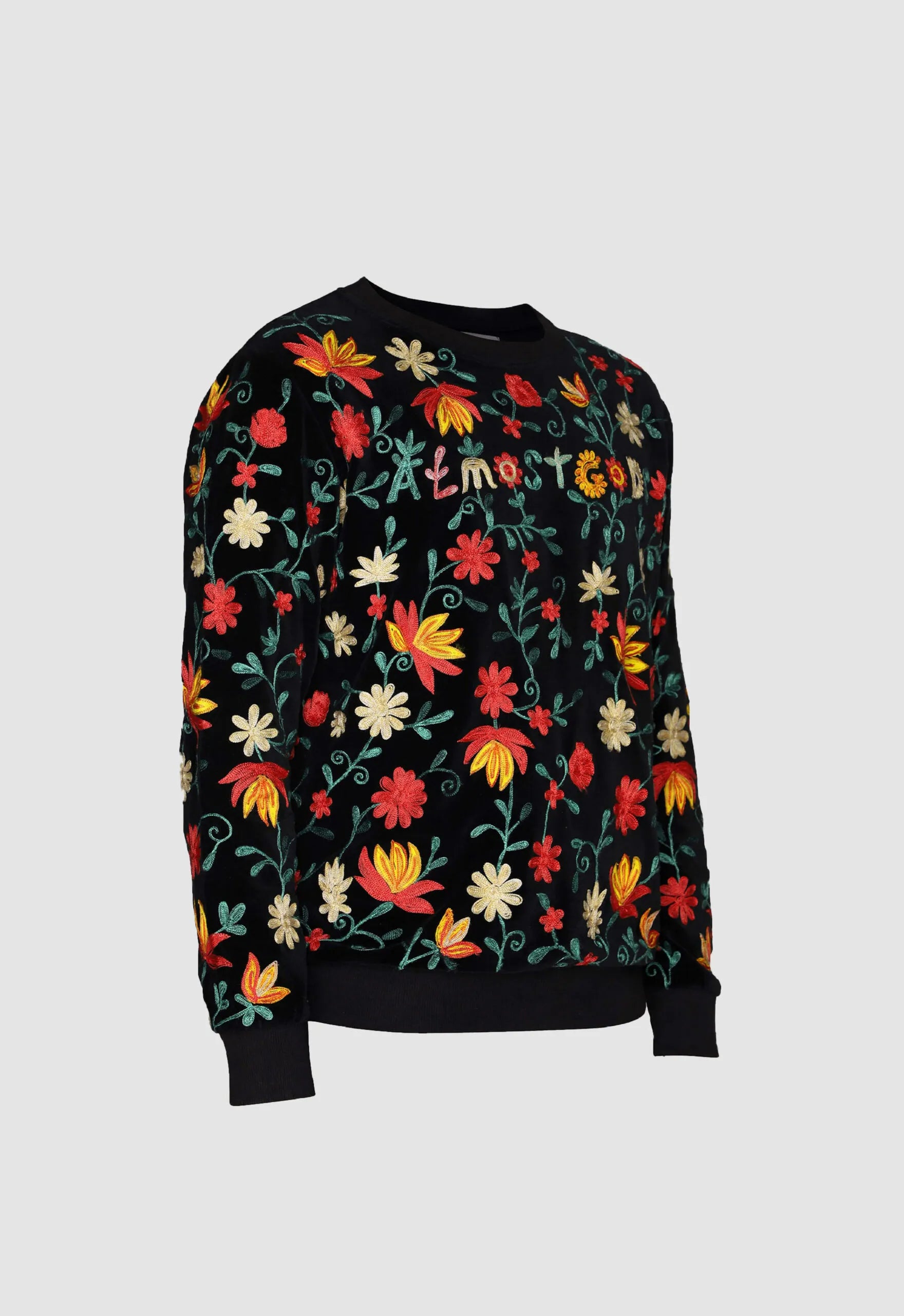 Floral Hand Embroidered Pullover Black