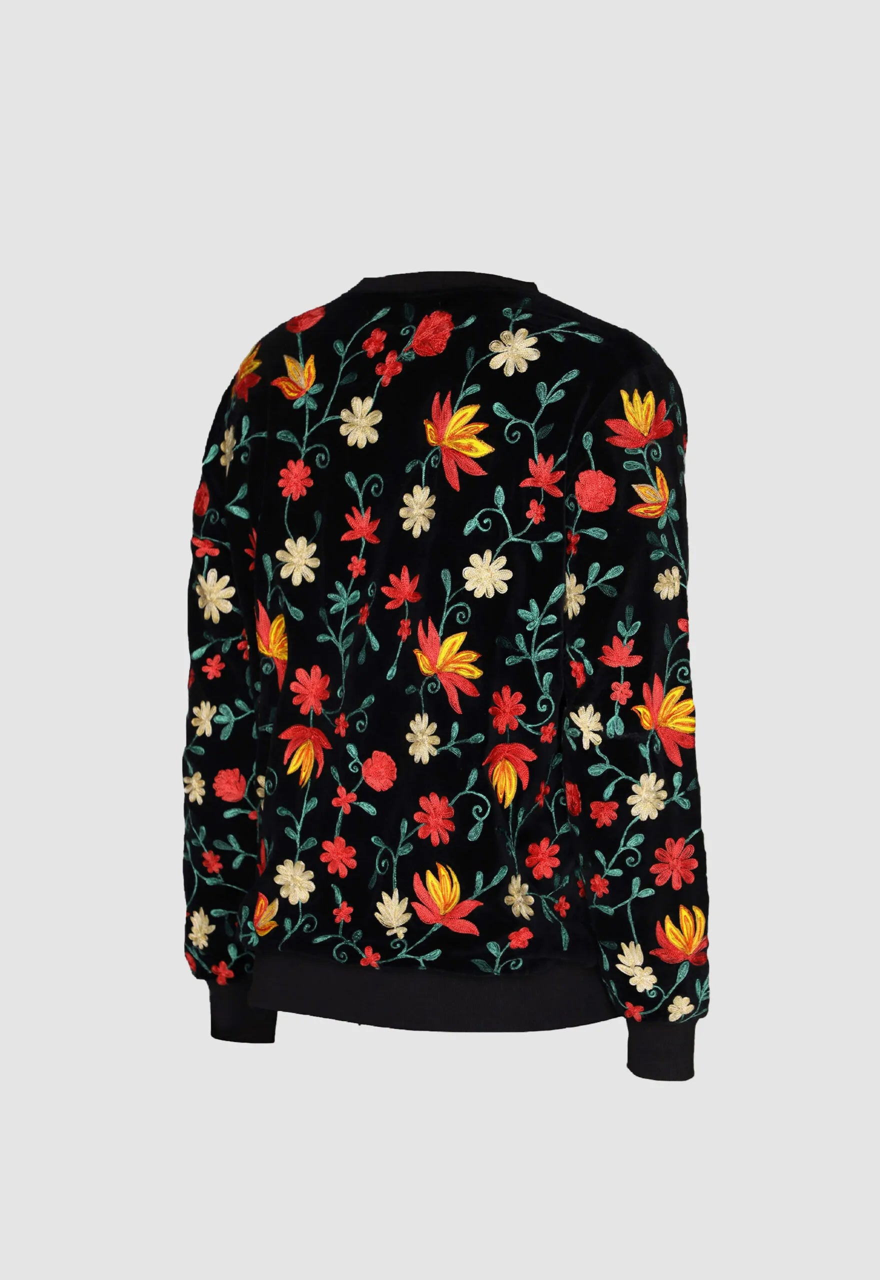 Floral Hand Embroidered Pullover Black