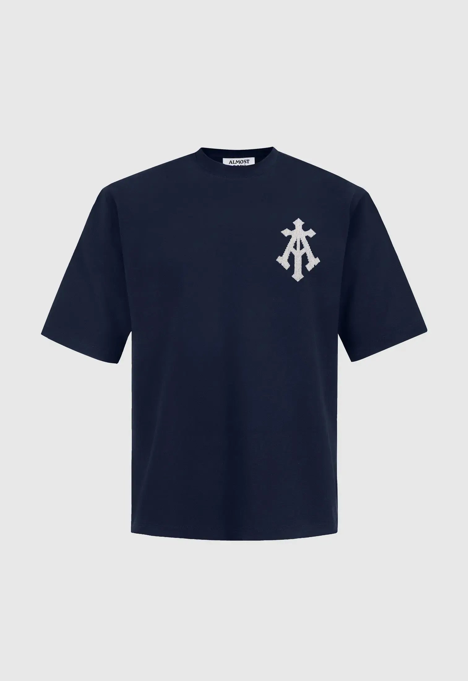 Alpha Cross Aari Knit Relaxed Tee In Navy