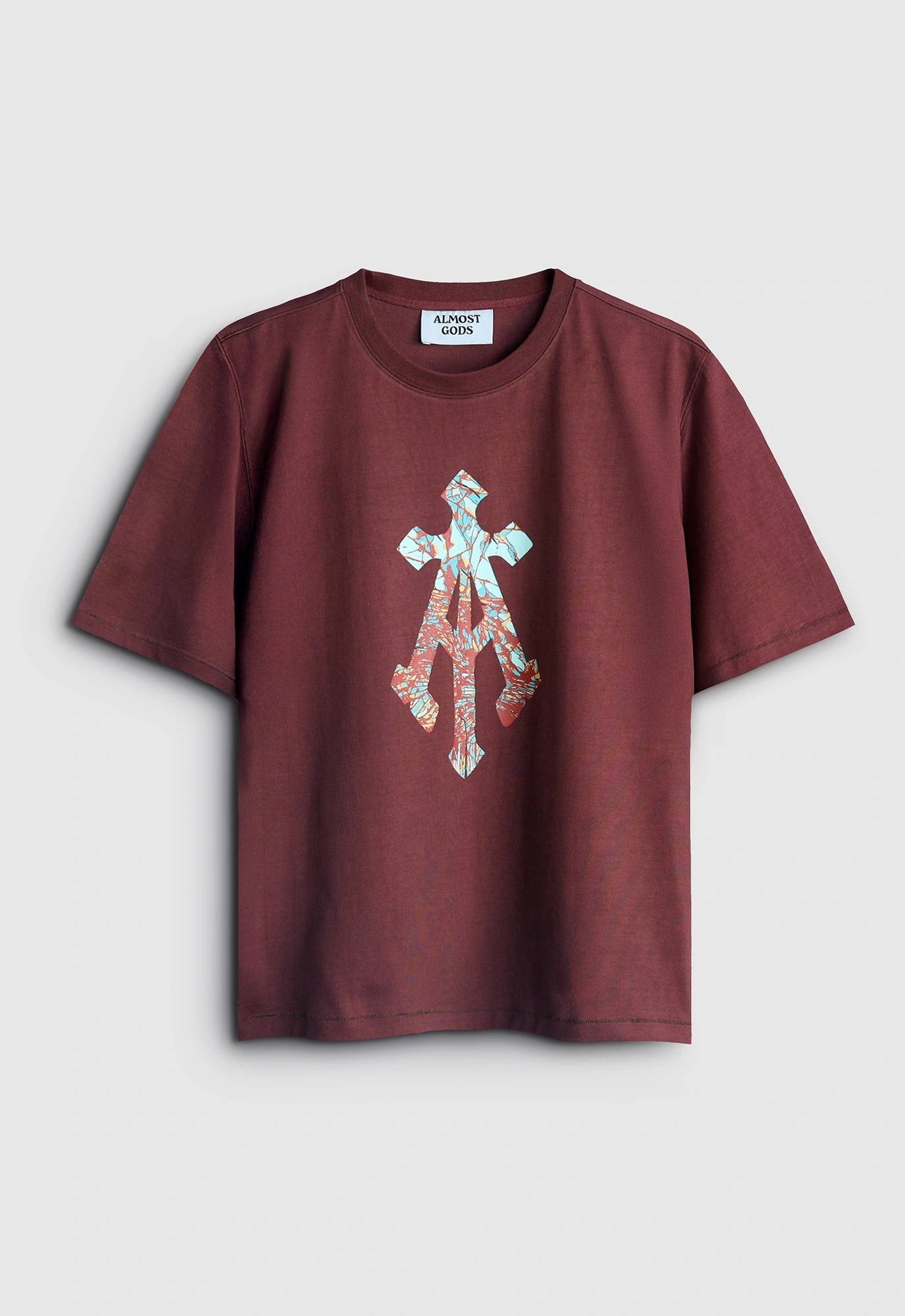 Shattered Alpha Cross Relaxed Tee in Rust