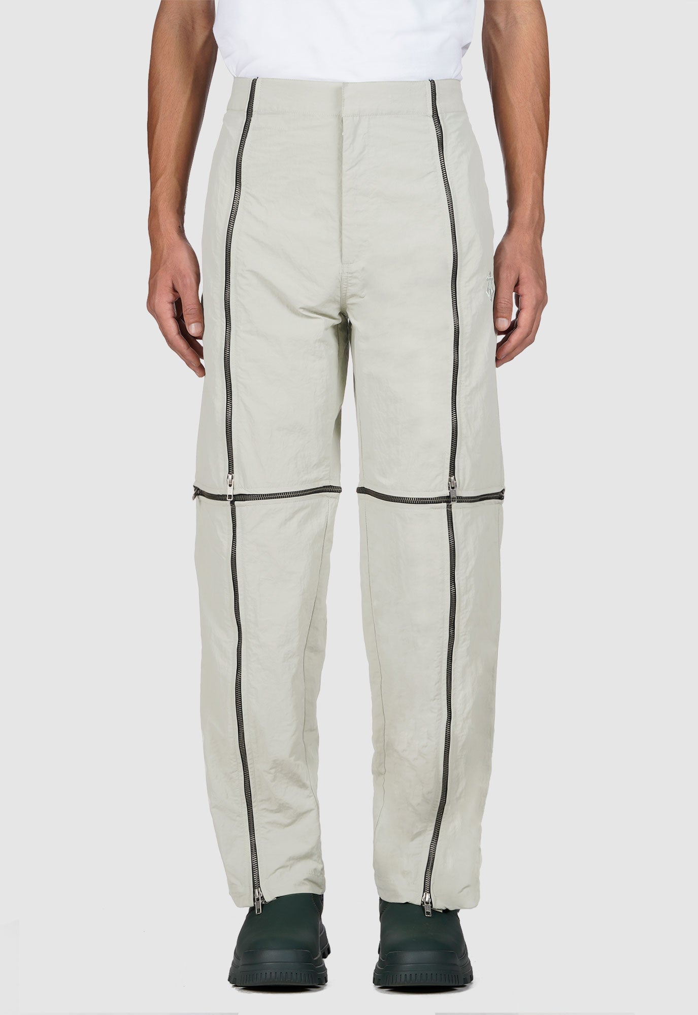 Crushed Nylon Detachable Zip Pants In Sage