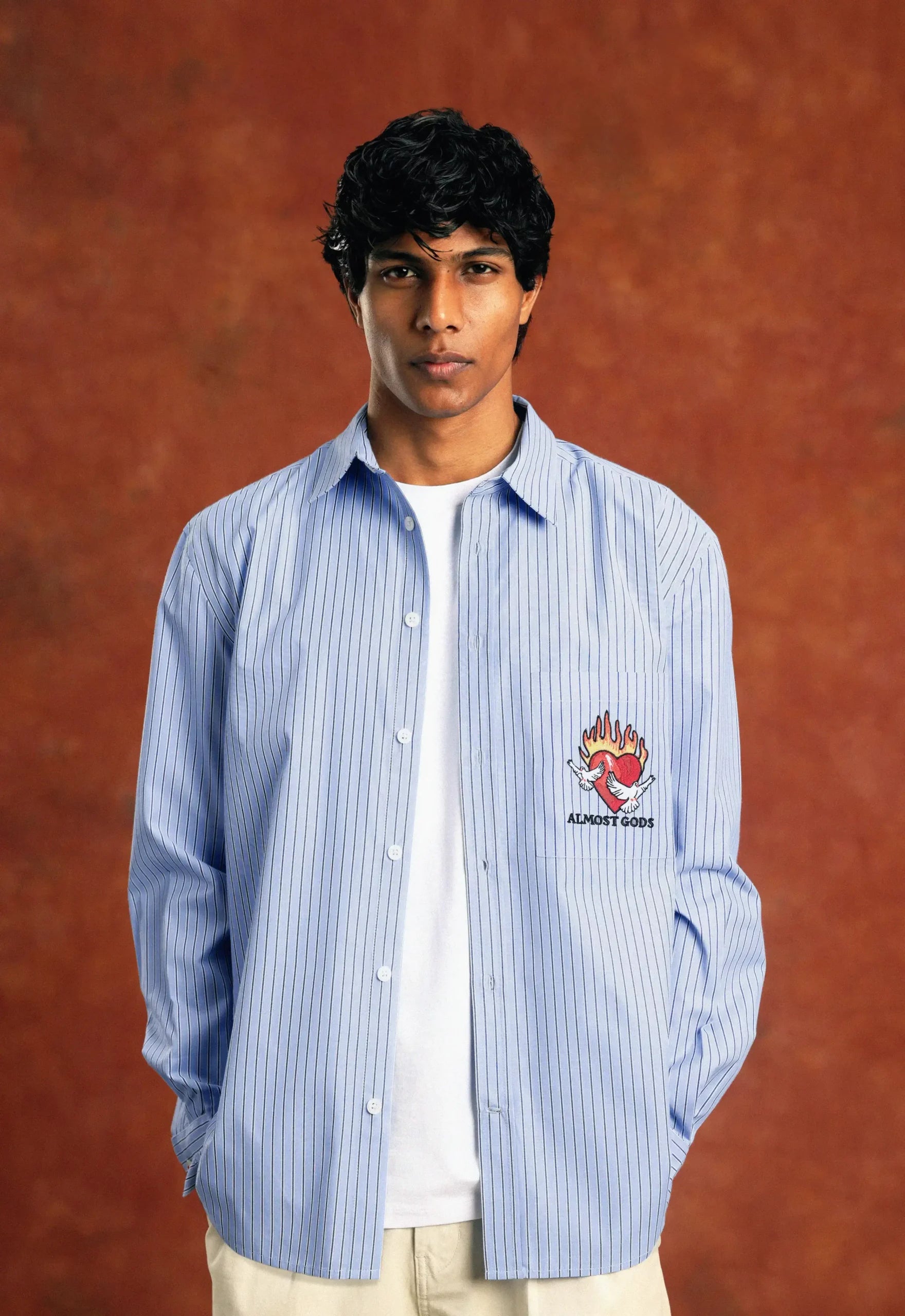 Burning Heart Striped Relaxed Shirt