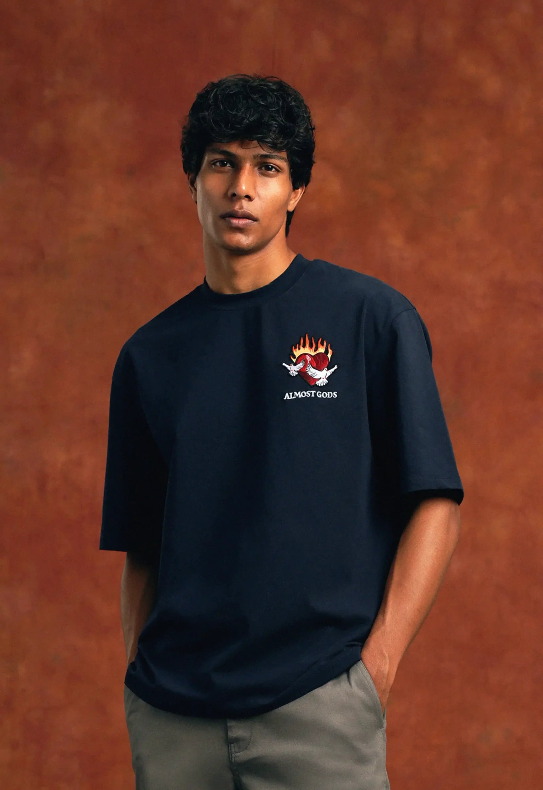 Burning Heart Boxy Tee In Navy