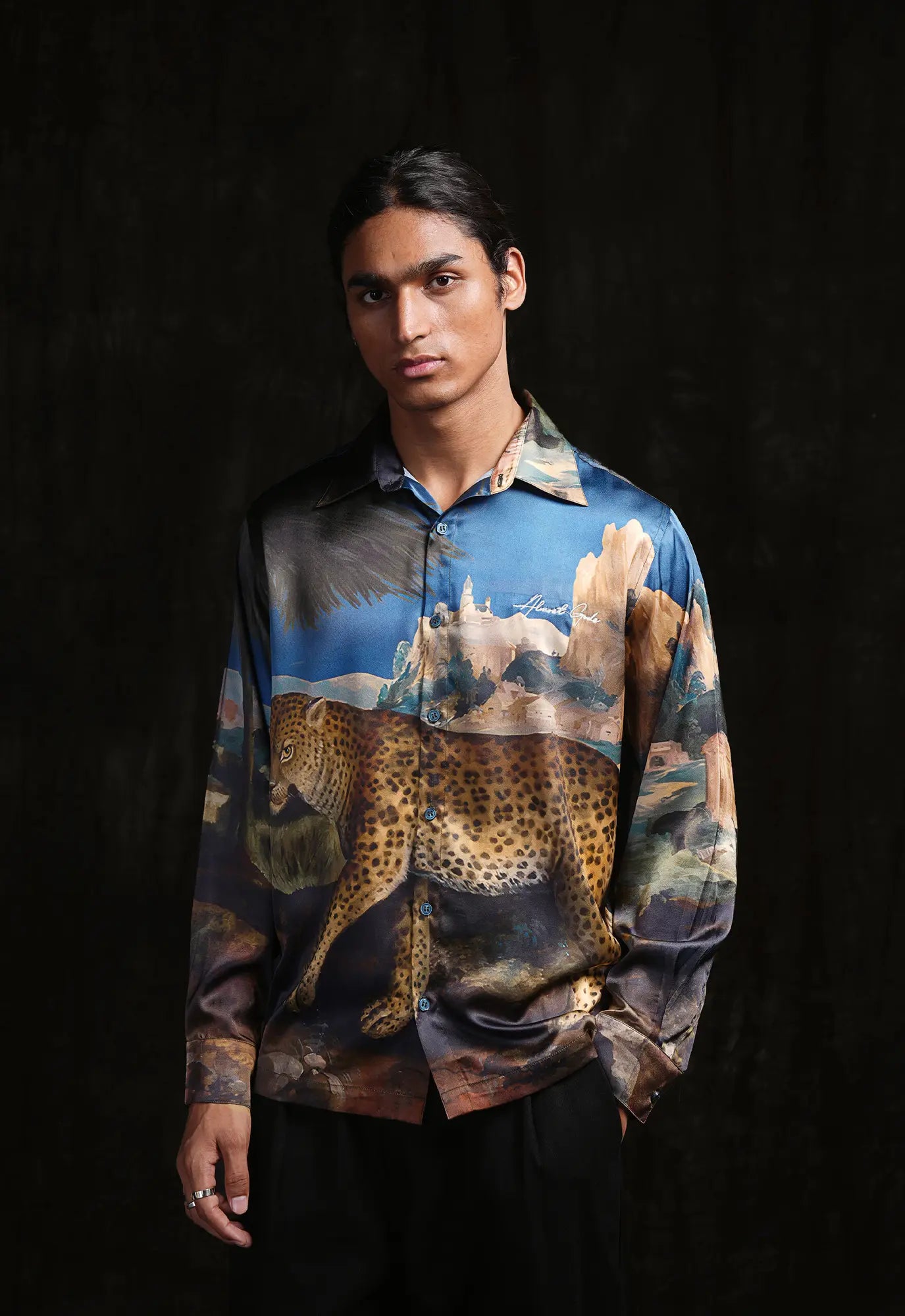 Palm Leopard Japanese Satin Shirt