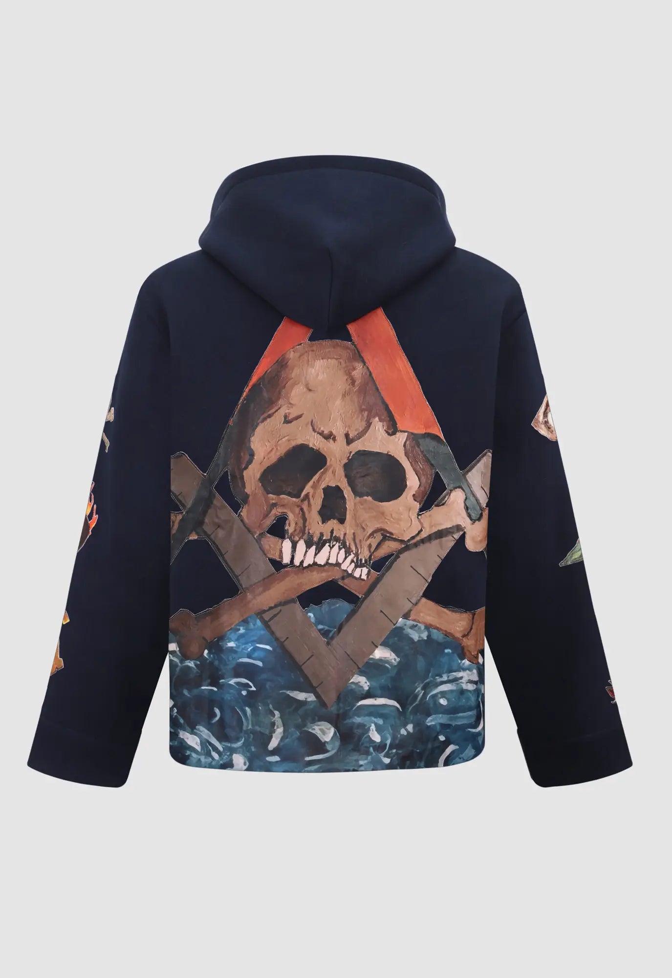 All Seeing Patched Hoodie in Navy Blue