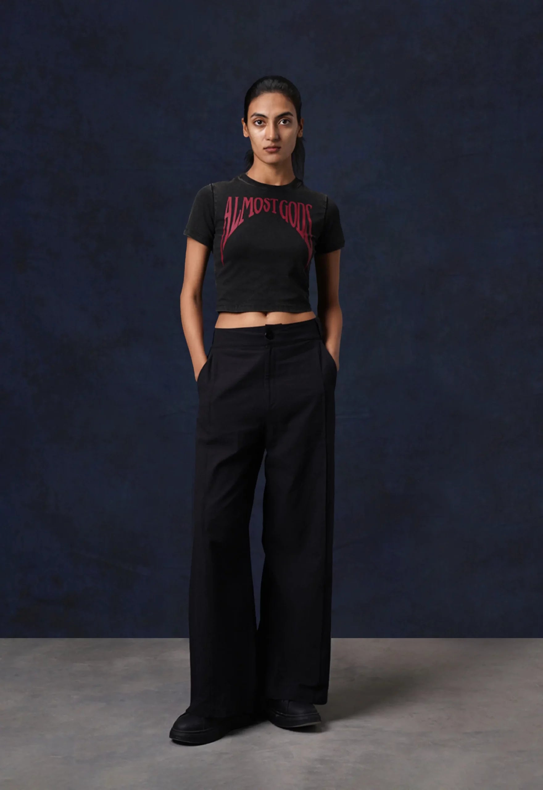 Stonewashed Gothic Baby Tee In Charcoal Black